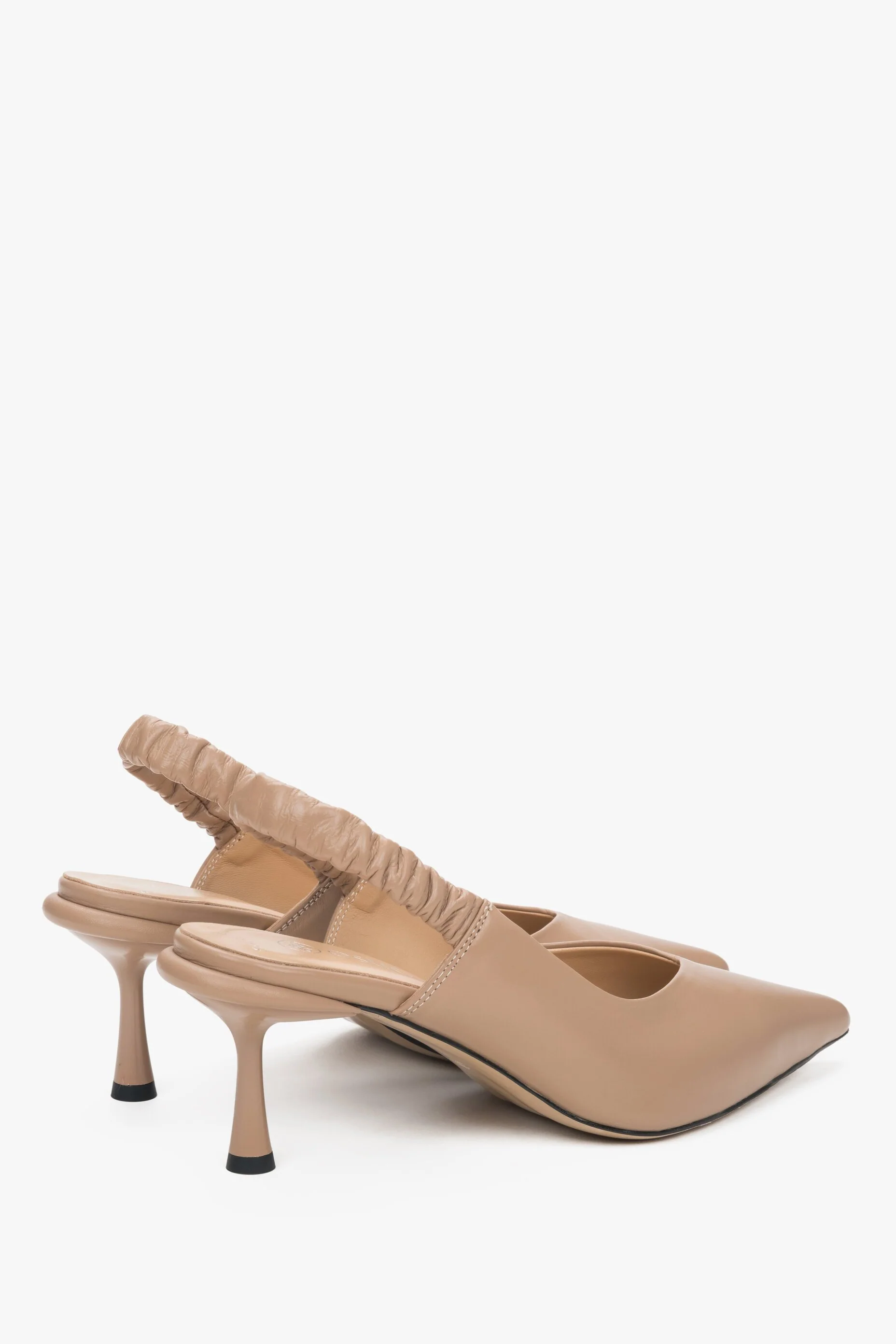 Beżowe skórzane czółenka damskie typu slingback Estro ER00115114 - Image 5