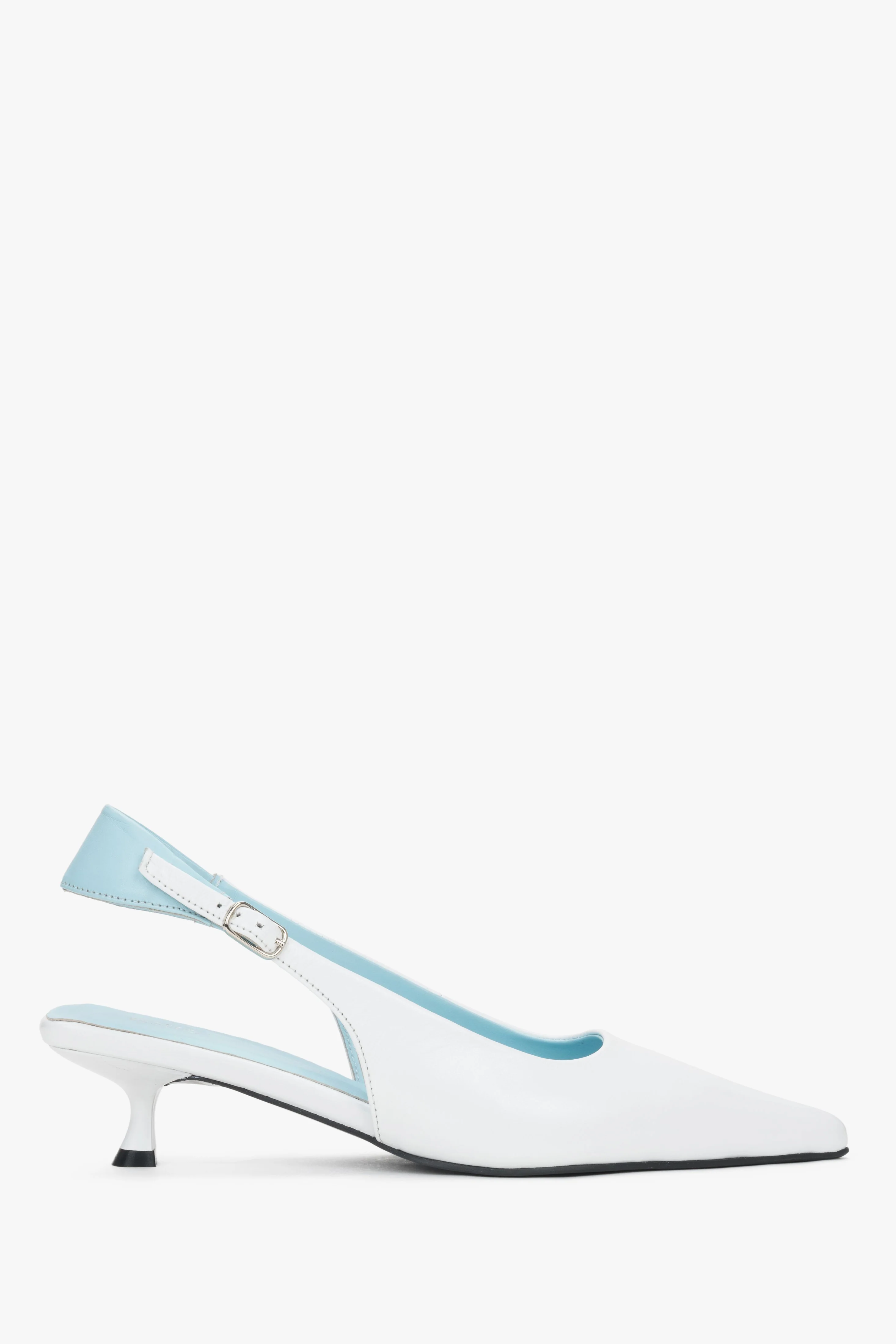 Biało - niebieskie czółenka damskie typu slingback na obcasie kitten heel Estro ER00119765 - Image 3