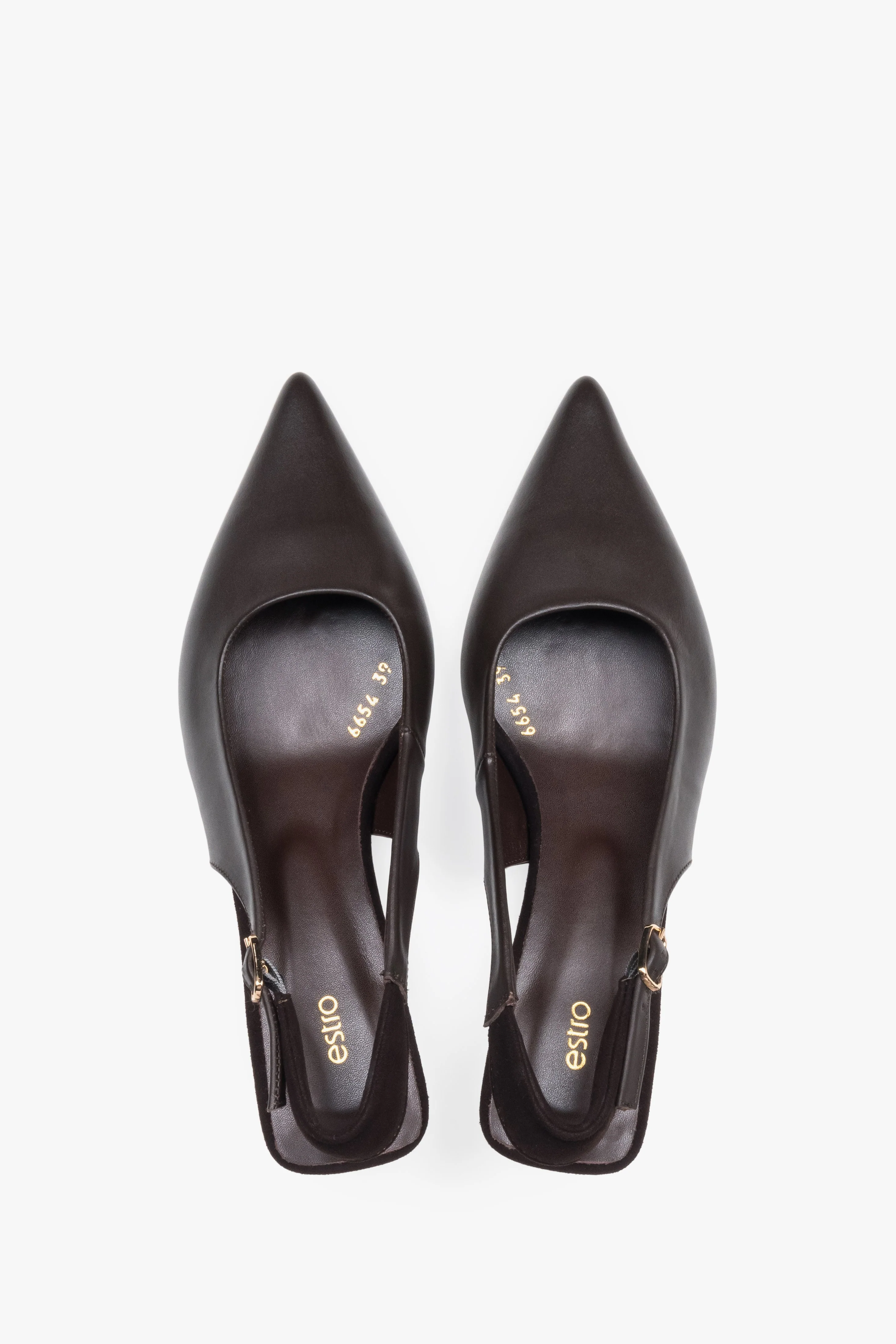 Ciemnobrązowe czółenka damskie typu slingback na obcasie kitten heel Estro ER00119826 - Image 4