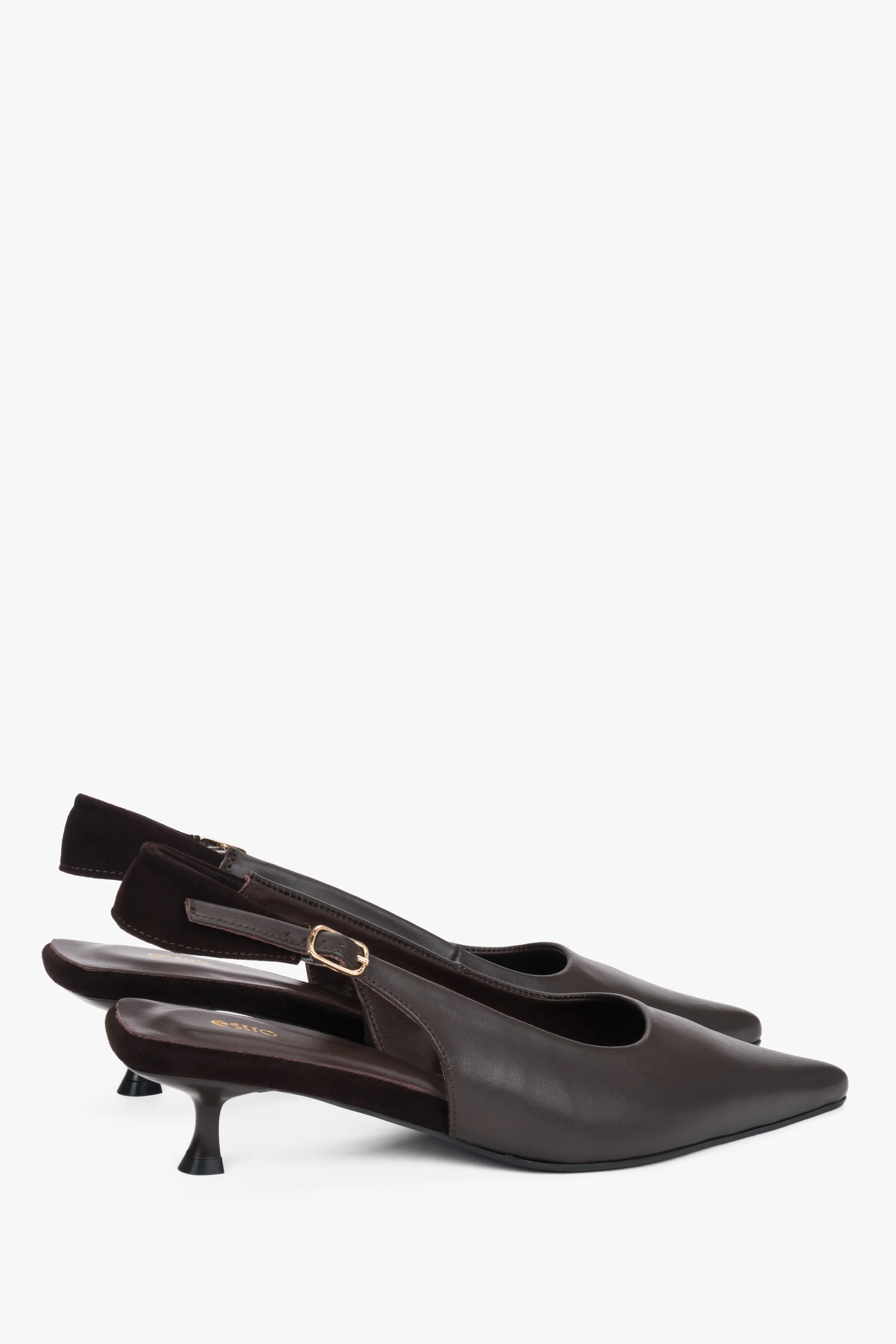 Ciemnobrązowe czółenka damskie typu slingback na obcasie kitten heel Estro ER00119826 - Image 5