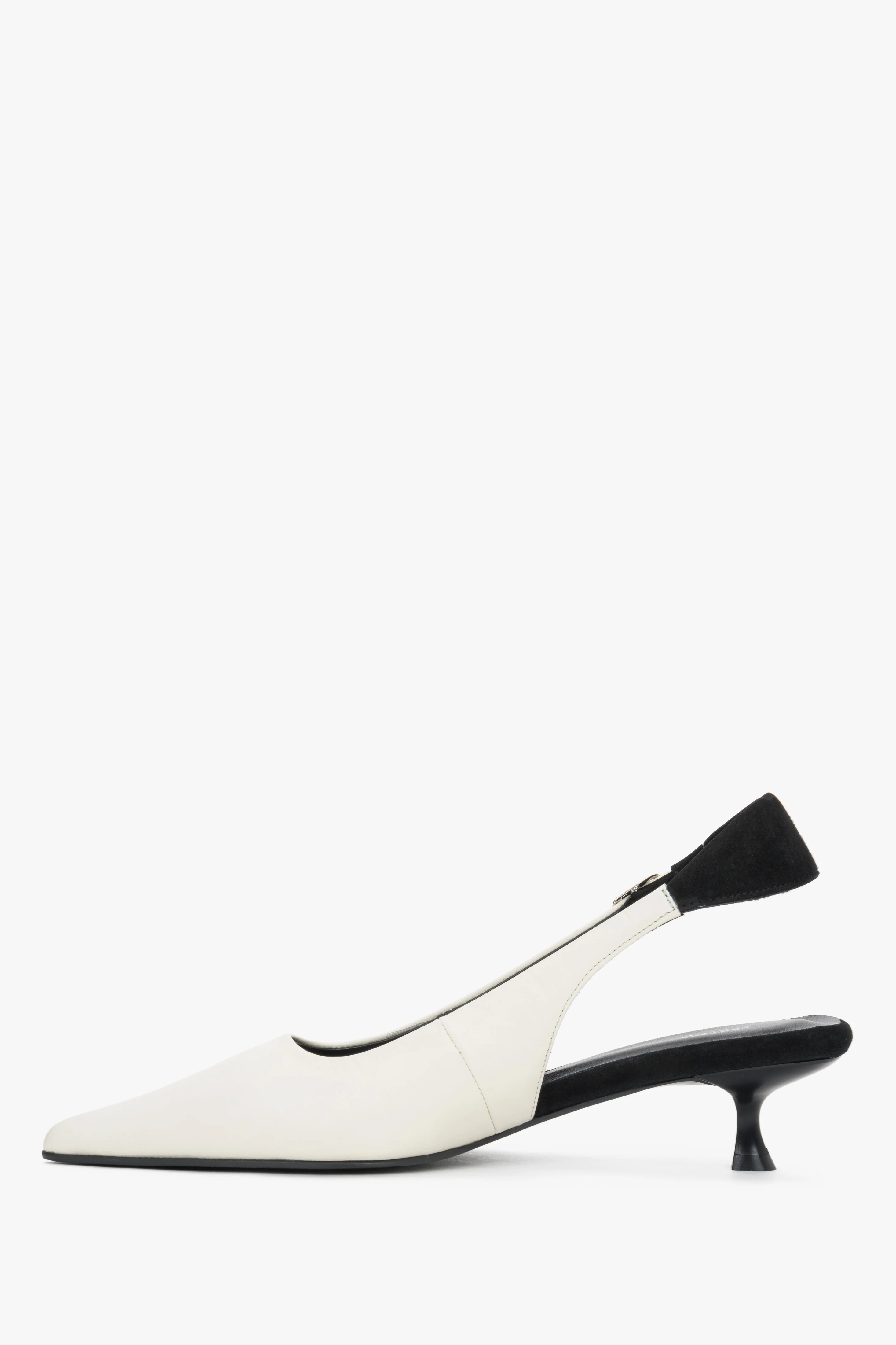 Mlecznobiało - czarne czółenka damskie typu slingback na obcasie kitten heel Estro ER00119766 - Image 6