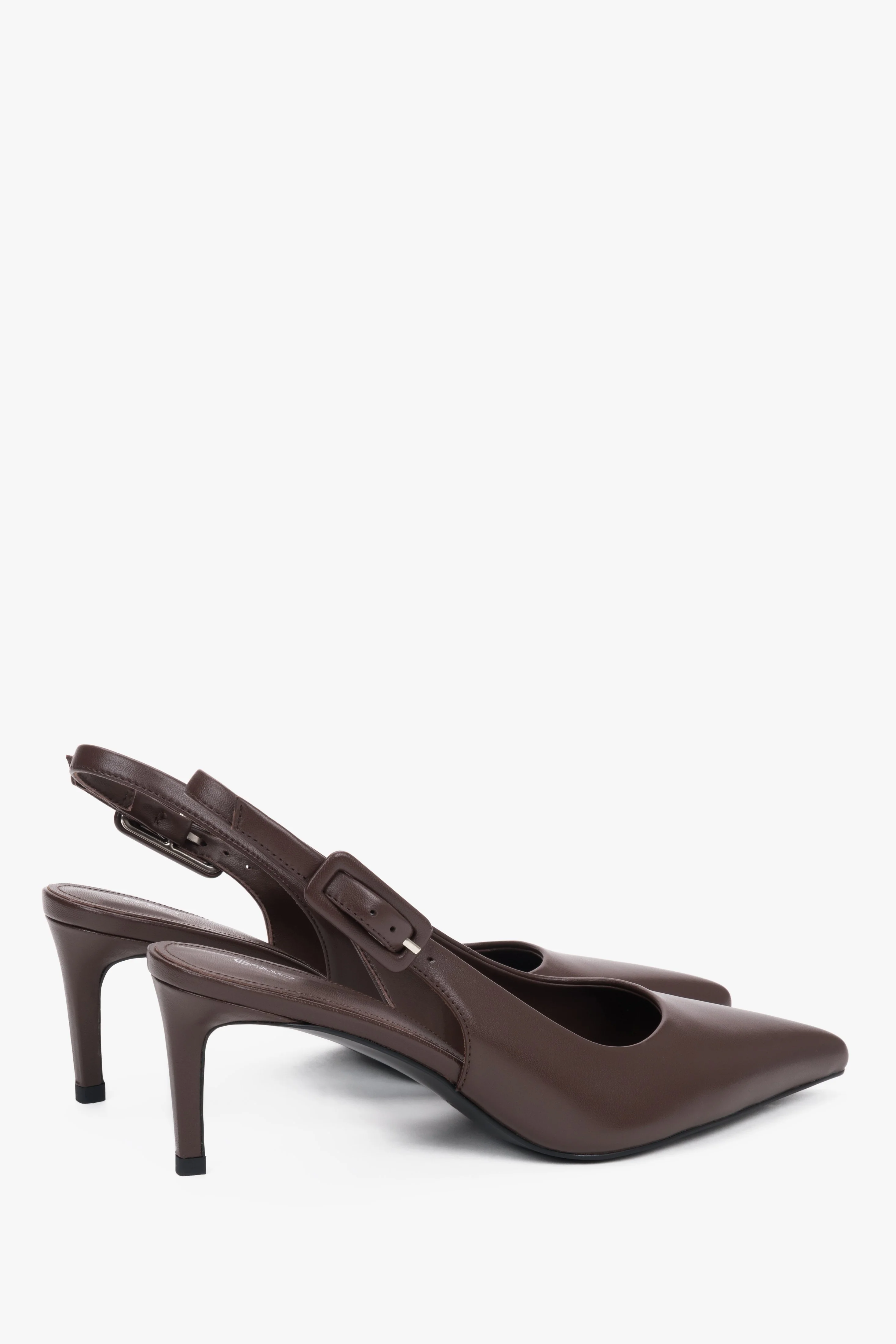 Ciemnobrązowe czółenka damskie typu slingback ze skóry naturalnej na stabilnej szpilce Estro ER00119690 - Image 5