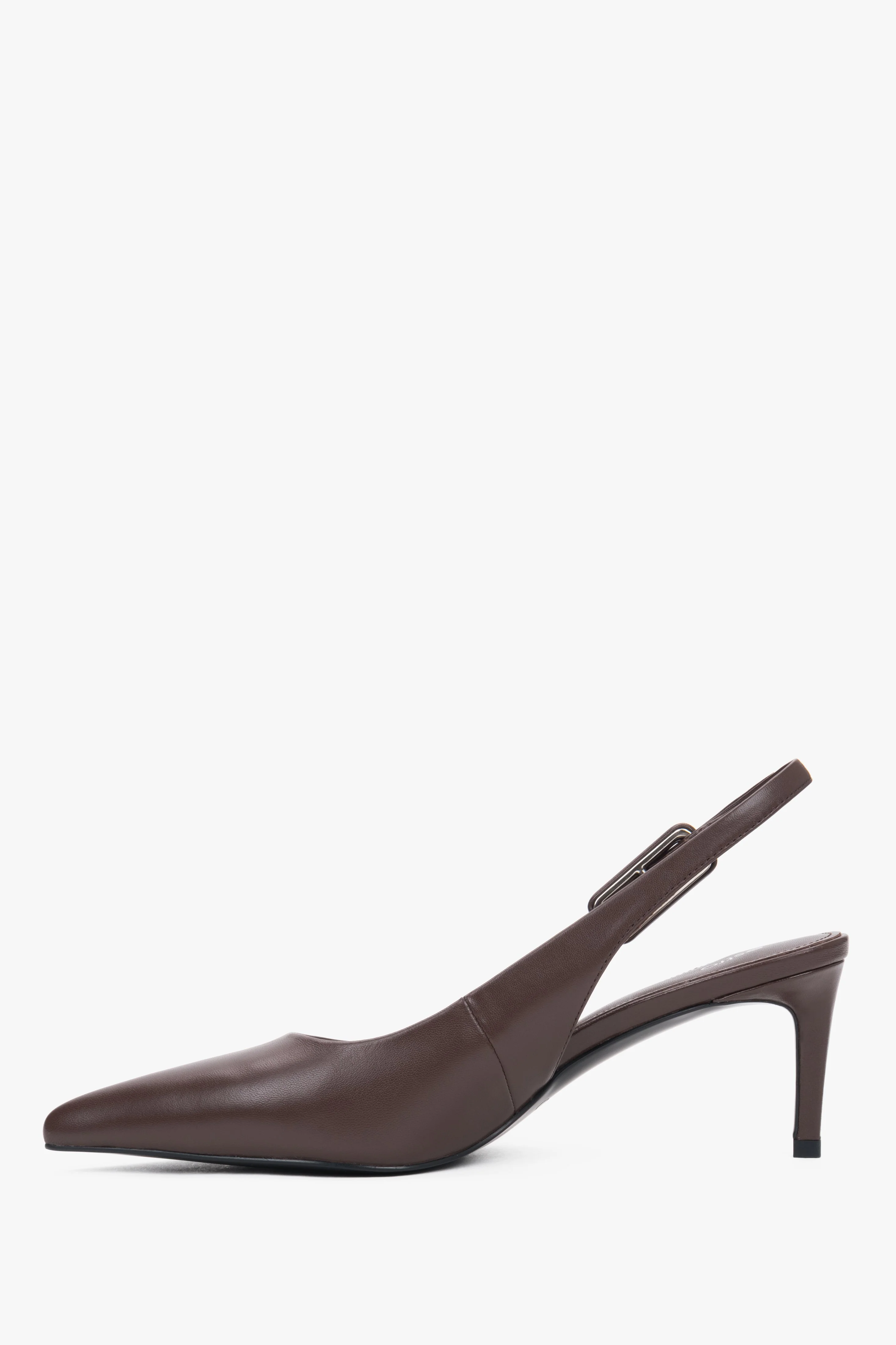 Ciemnobrązowe czółenka damskie typu slingback ze skóry naturalnej na stabilnej szpilce Estro ER00119690 - Image 6