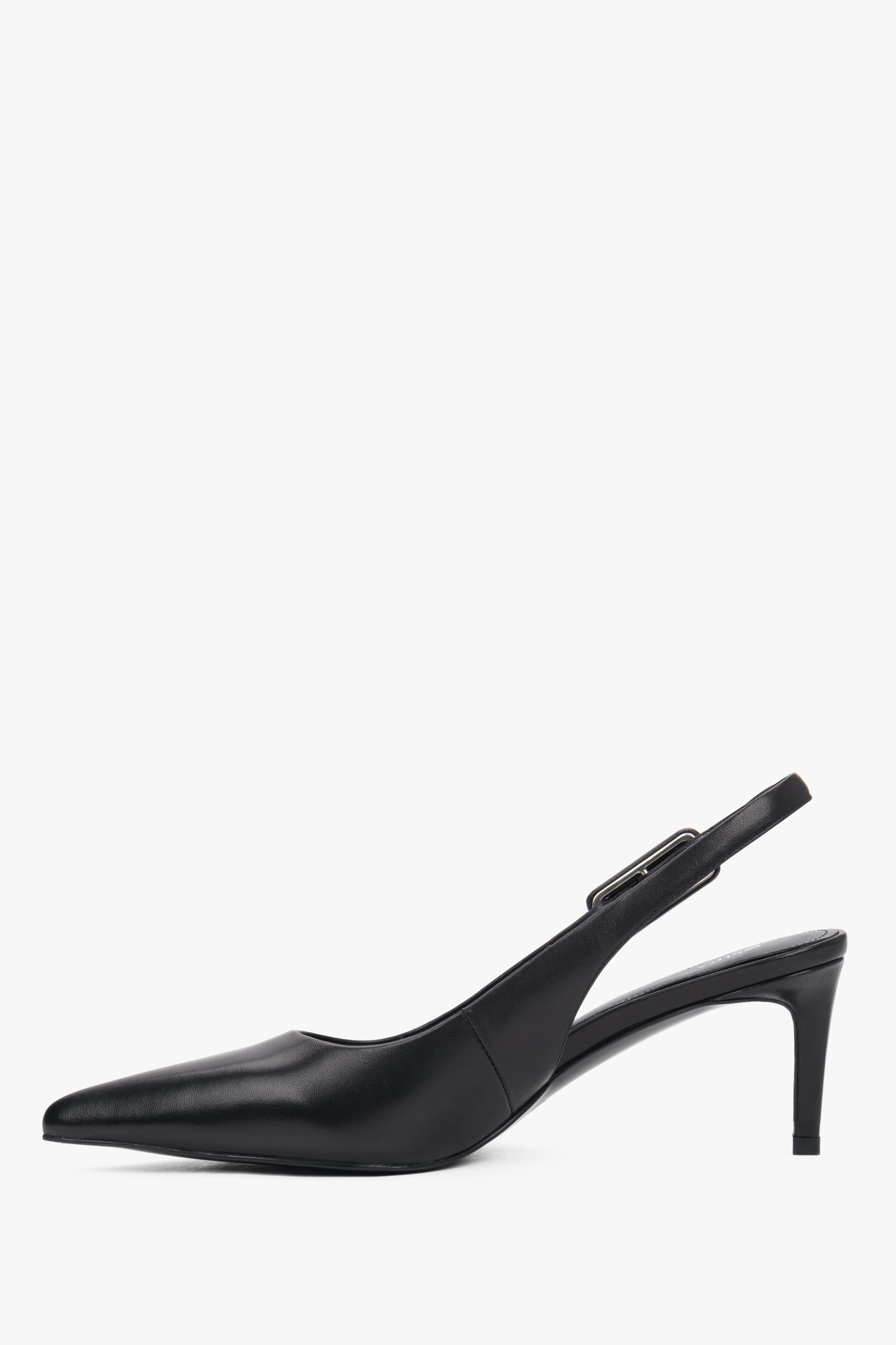 Czarne czółenka damskie typu slingback ze skóry naturalnej na stabilnej szpilce Estro ER00119689 - Image 3