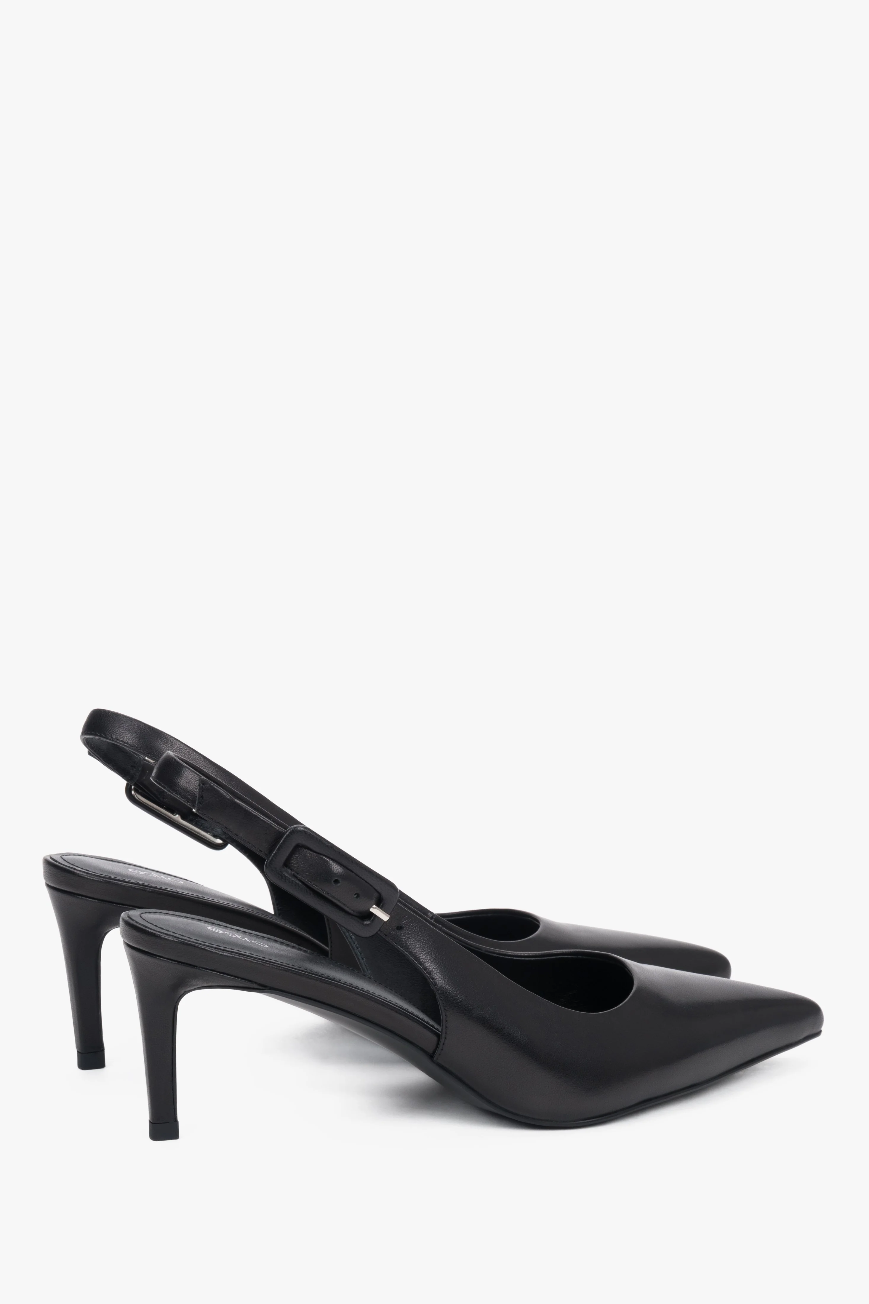 Czarne czółenka damskie typu slingback ze skóry naturalnej na stabilnej szpilce Estro ER00119689 - Image 5