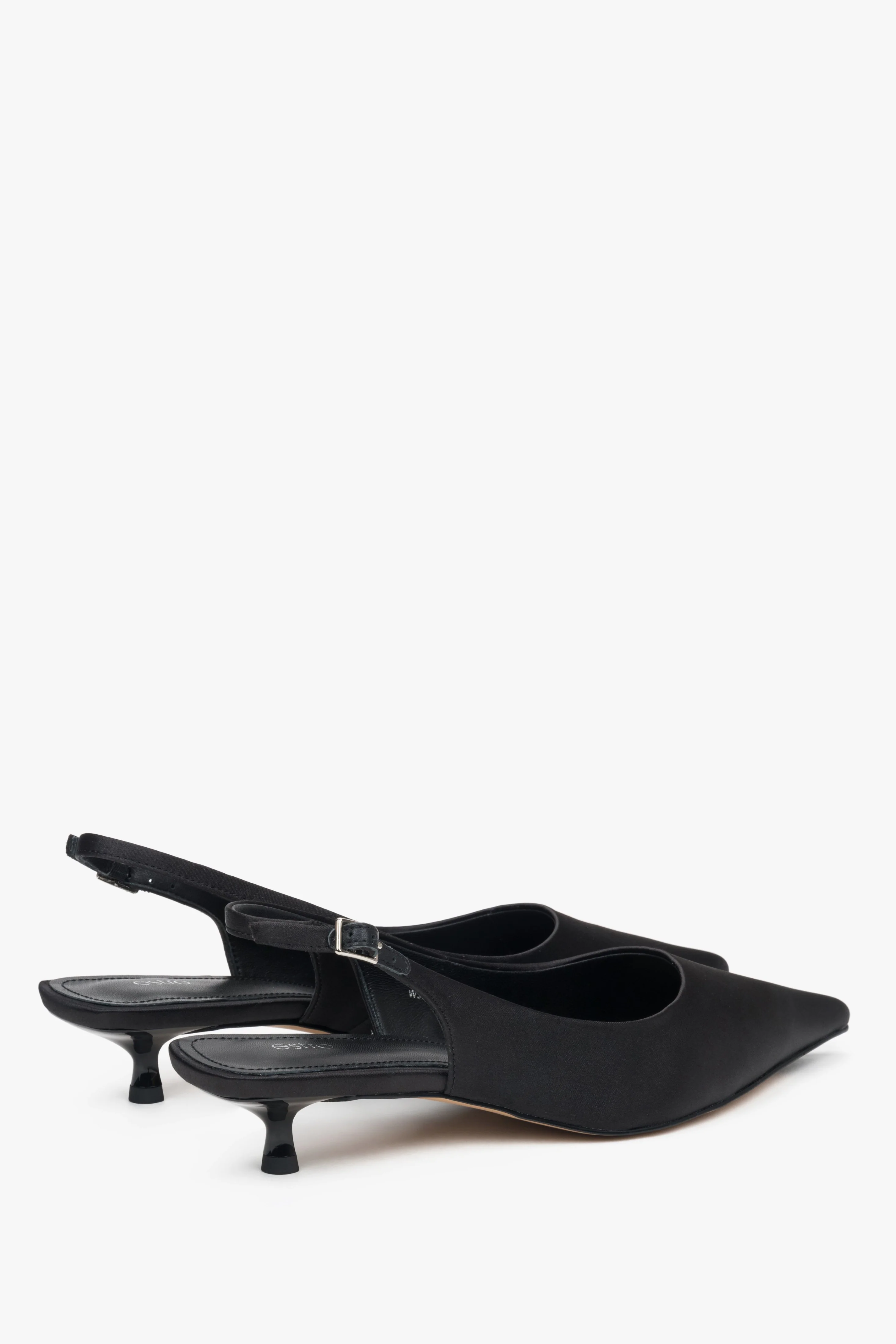 Czarne czółenka damskie typu slingback na niskim obcasie z miękkich tekstyliów Estro ER00117208 - Image 5