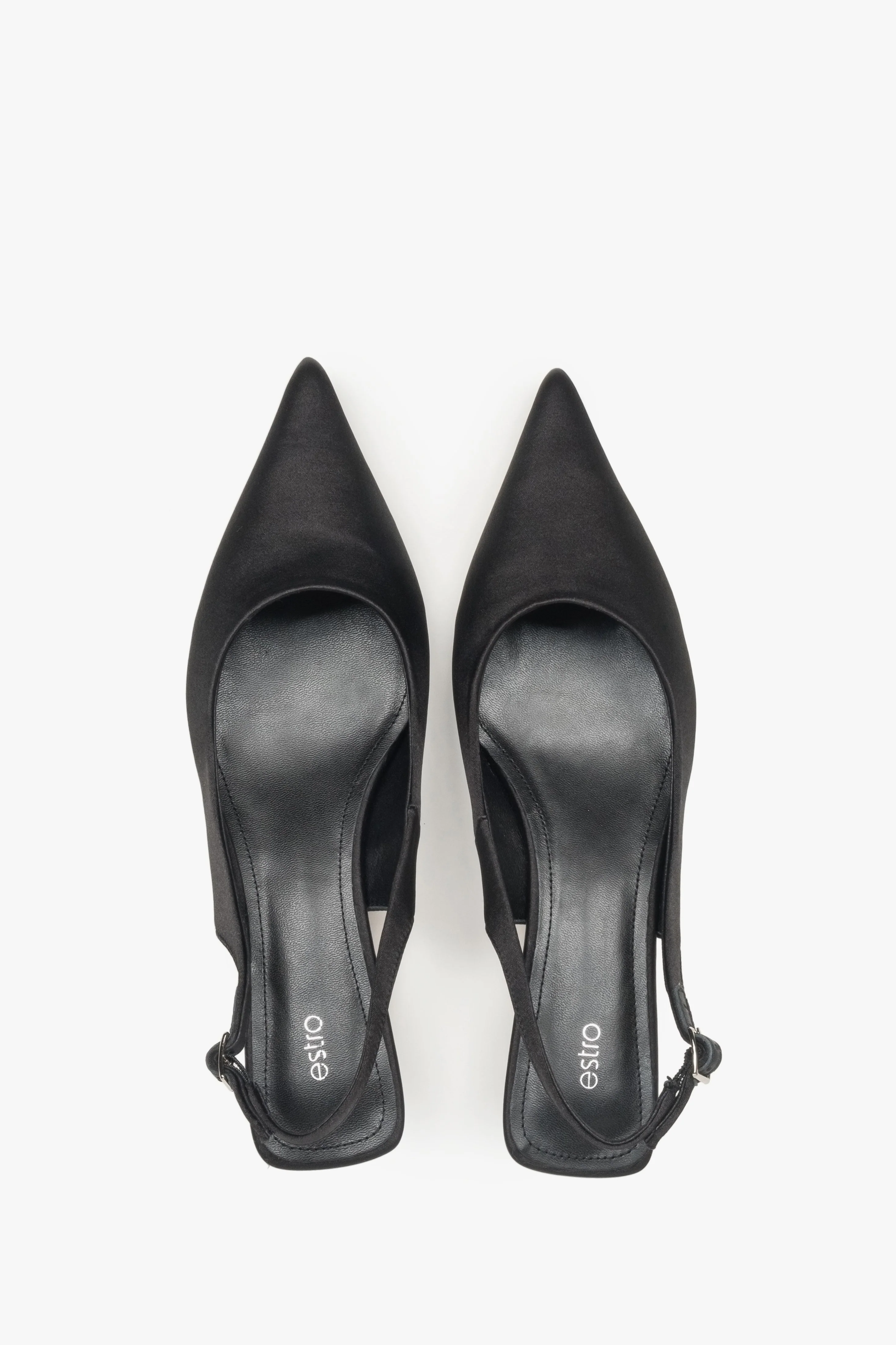 Czarne czółenka damskie typu slingback na niskim obcasie z miękkich tekstyliów Estro ER00117208 - Image 7