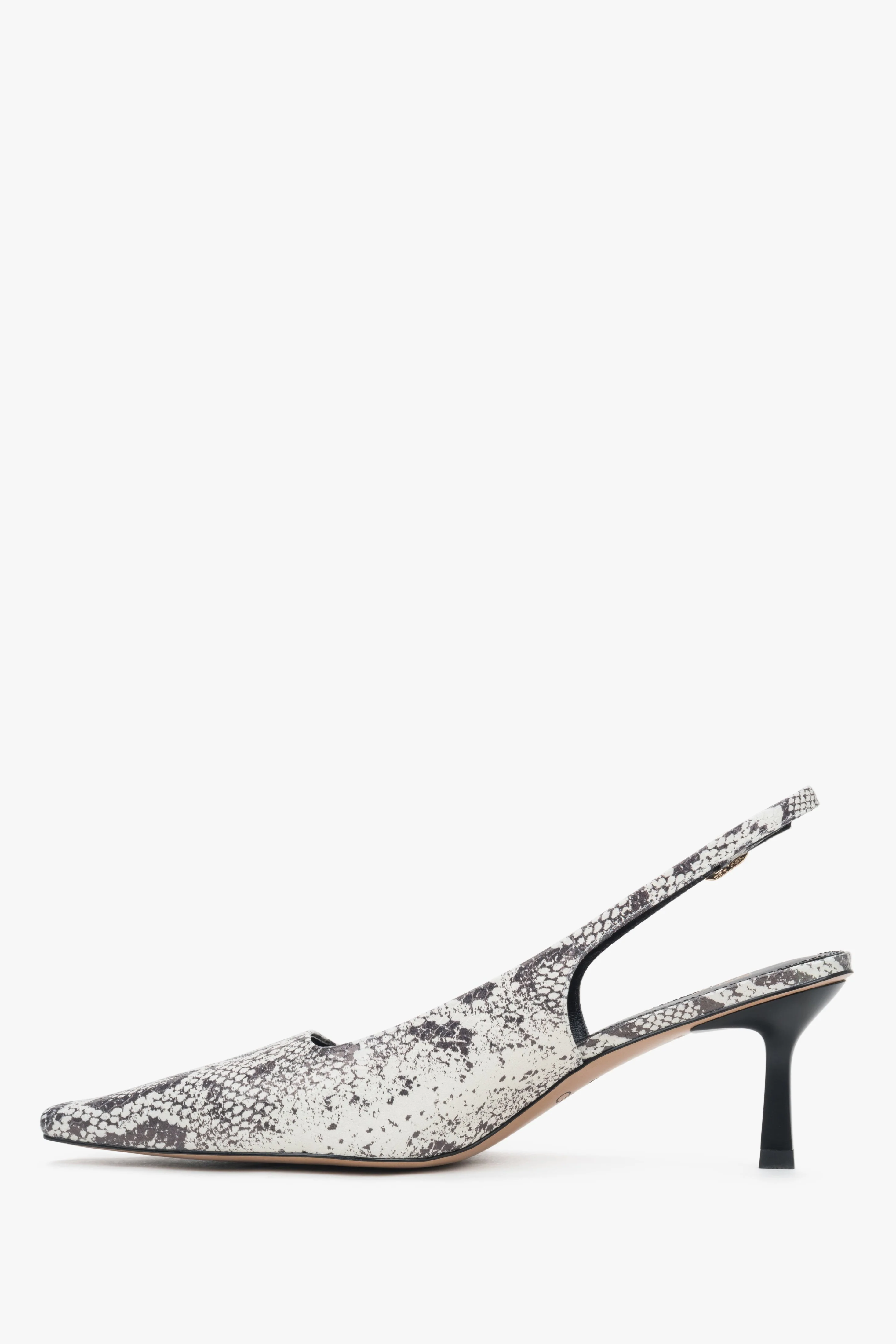 Czarno-szare skórzane czółenka damskie typu slingback ze zwierzęcym wzorem Estro ER00117230 - Image 3