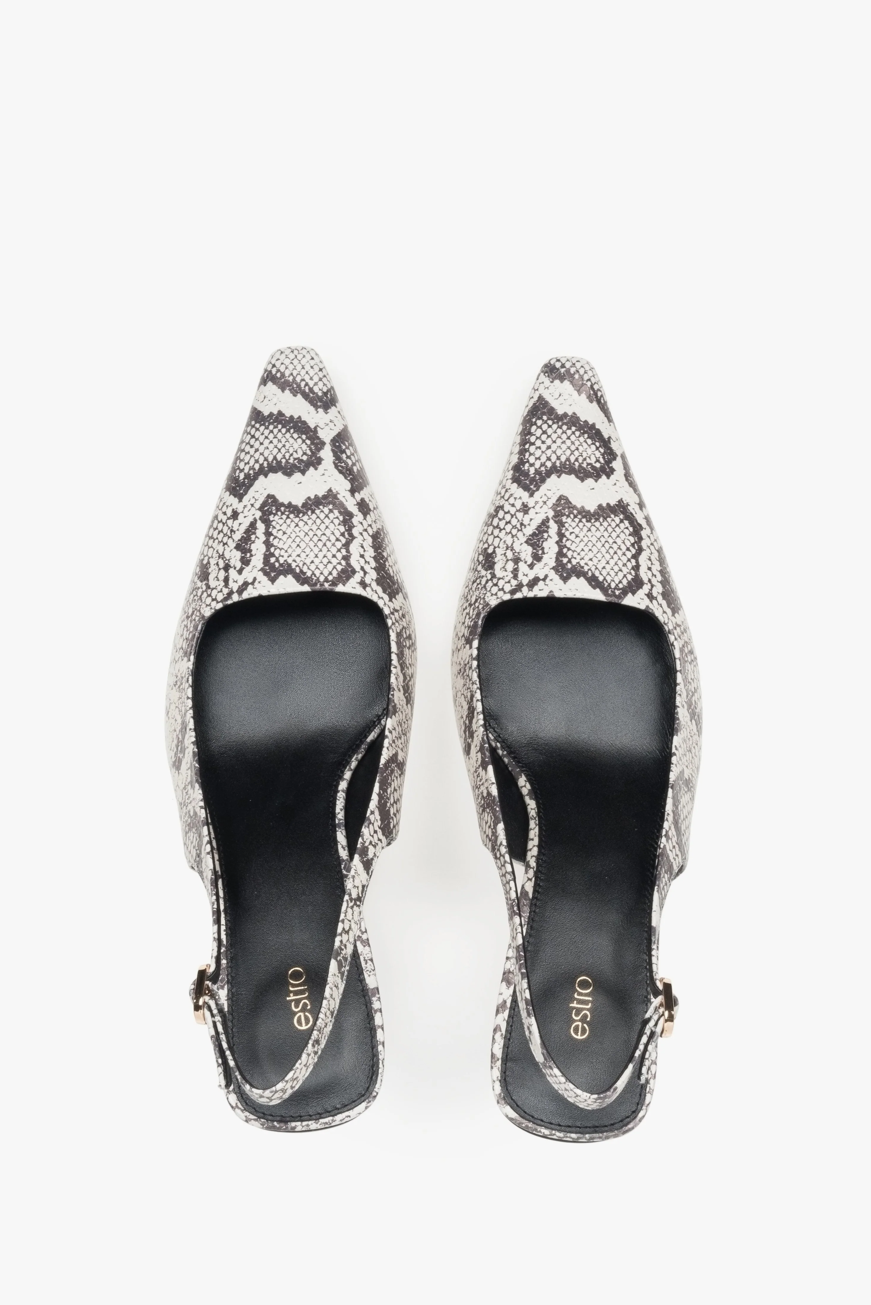 Czarno-szare skórzane czółenka damskie typu slingback ze zwierzęcym wzorem Estro ER00117230 - Image 4