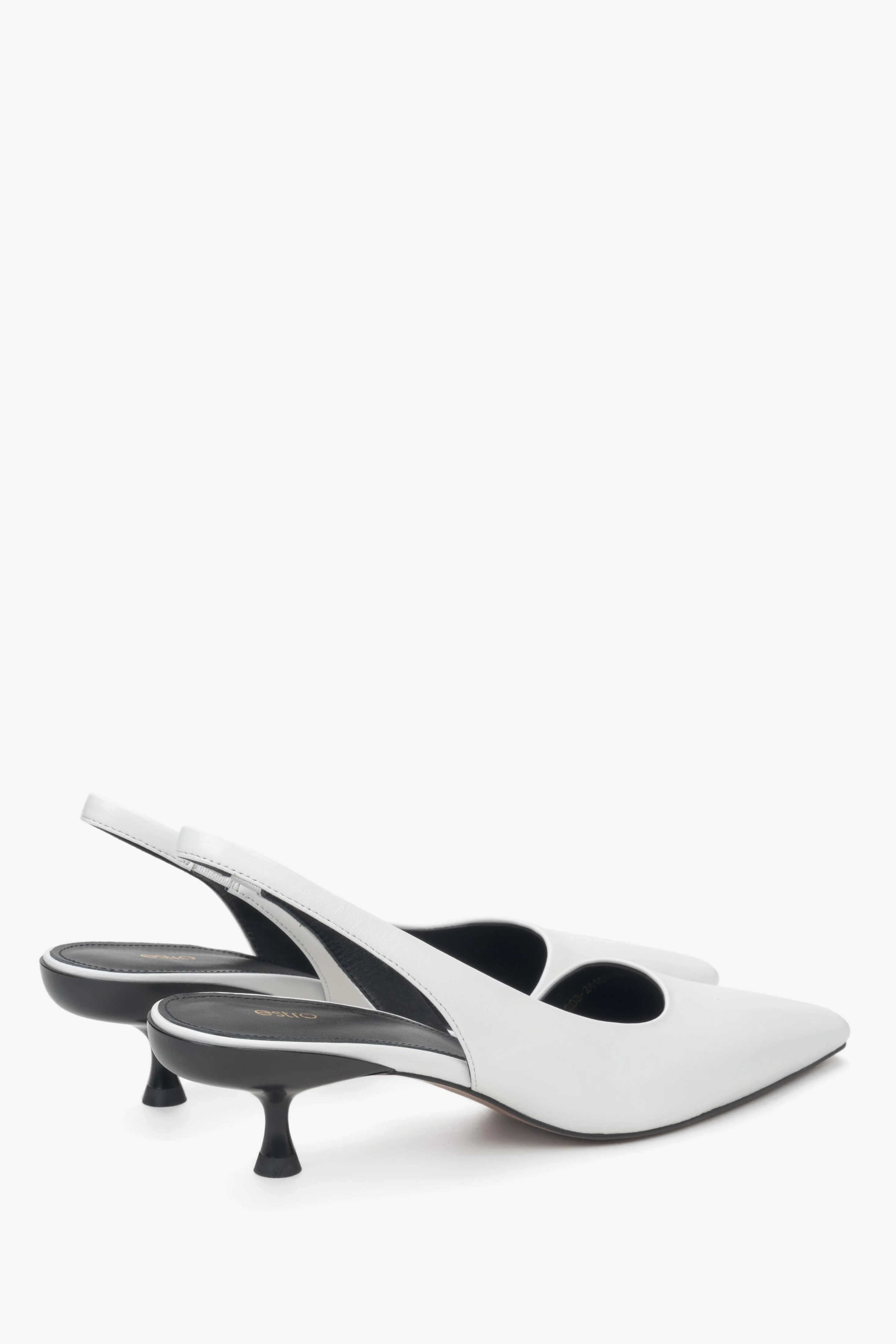 Białe skórzane czółenka damskie na niskim obcasie typu slingback Estro ER00116926 - Image 6