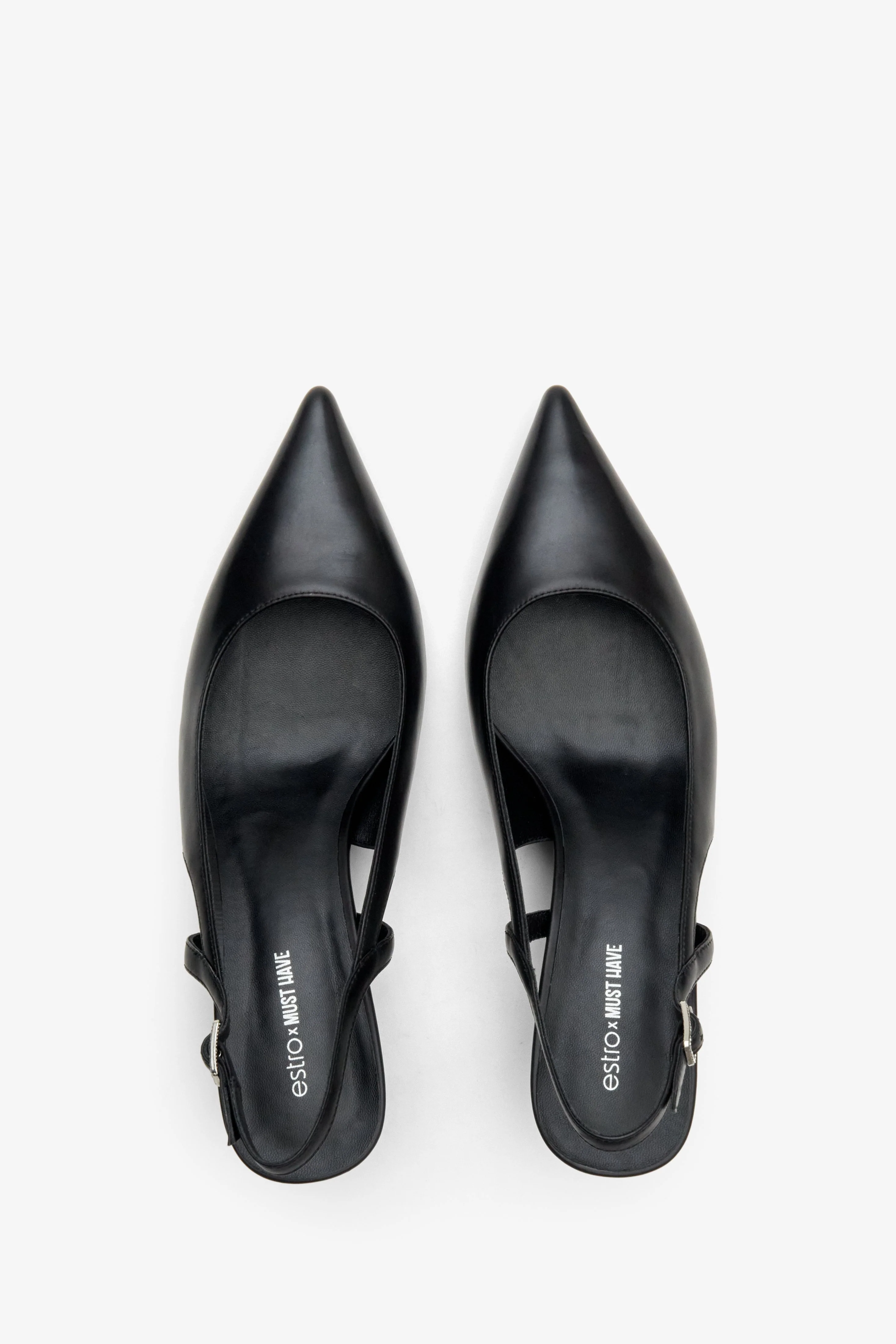 Czarne czółenka damskie typu slingback ze skóry naturalnej Estro X MustHave ER00114245 - Image 6