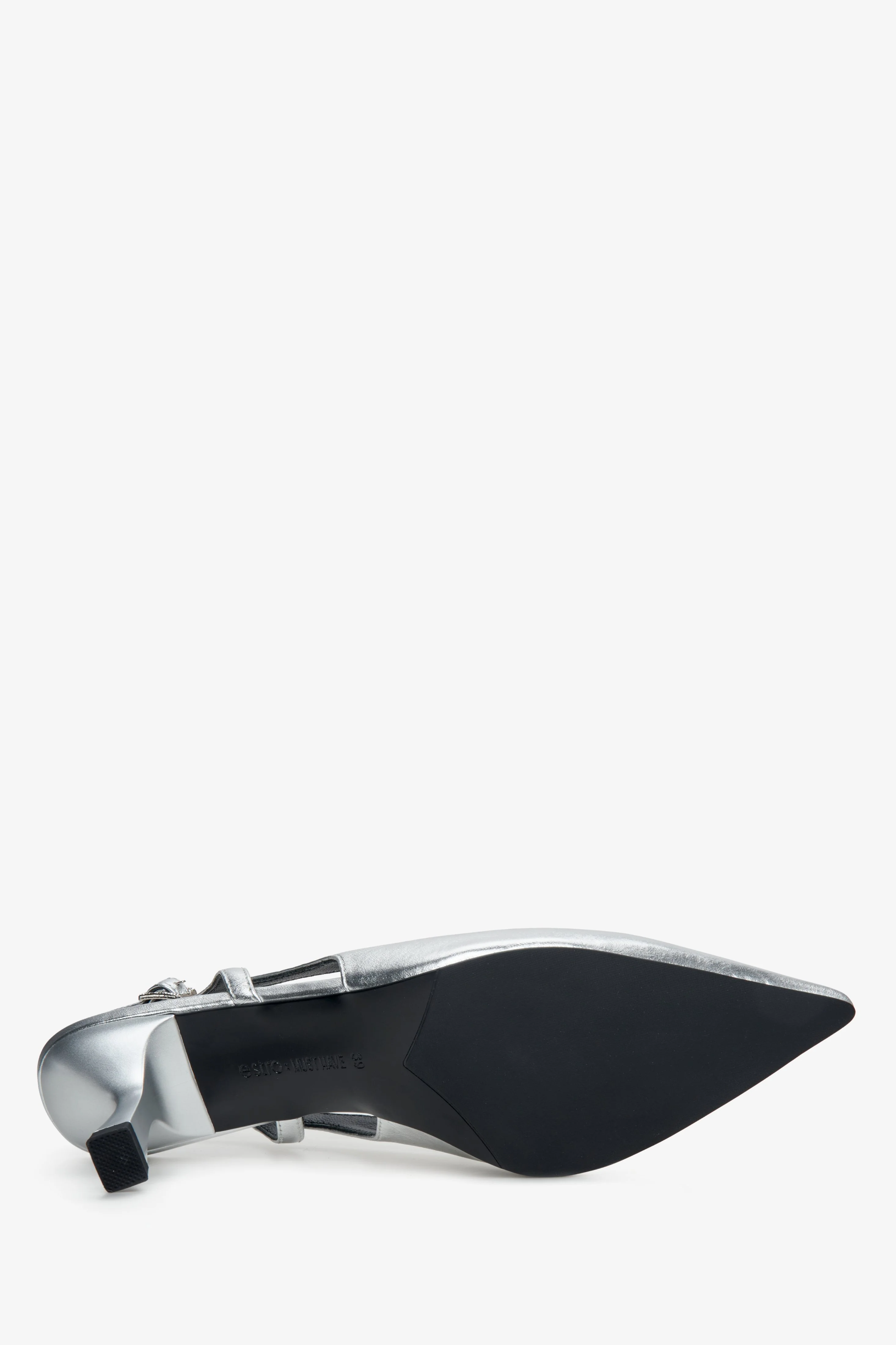 Srebrne czółenka damskie typu slingback ze skóry naturalnej Estro X MustHave ER00114246 - Image 12