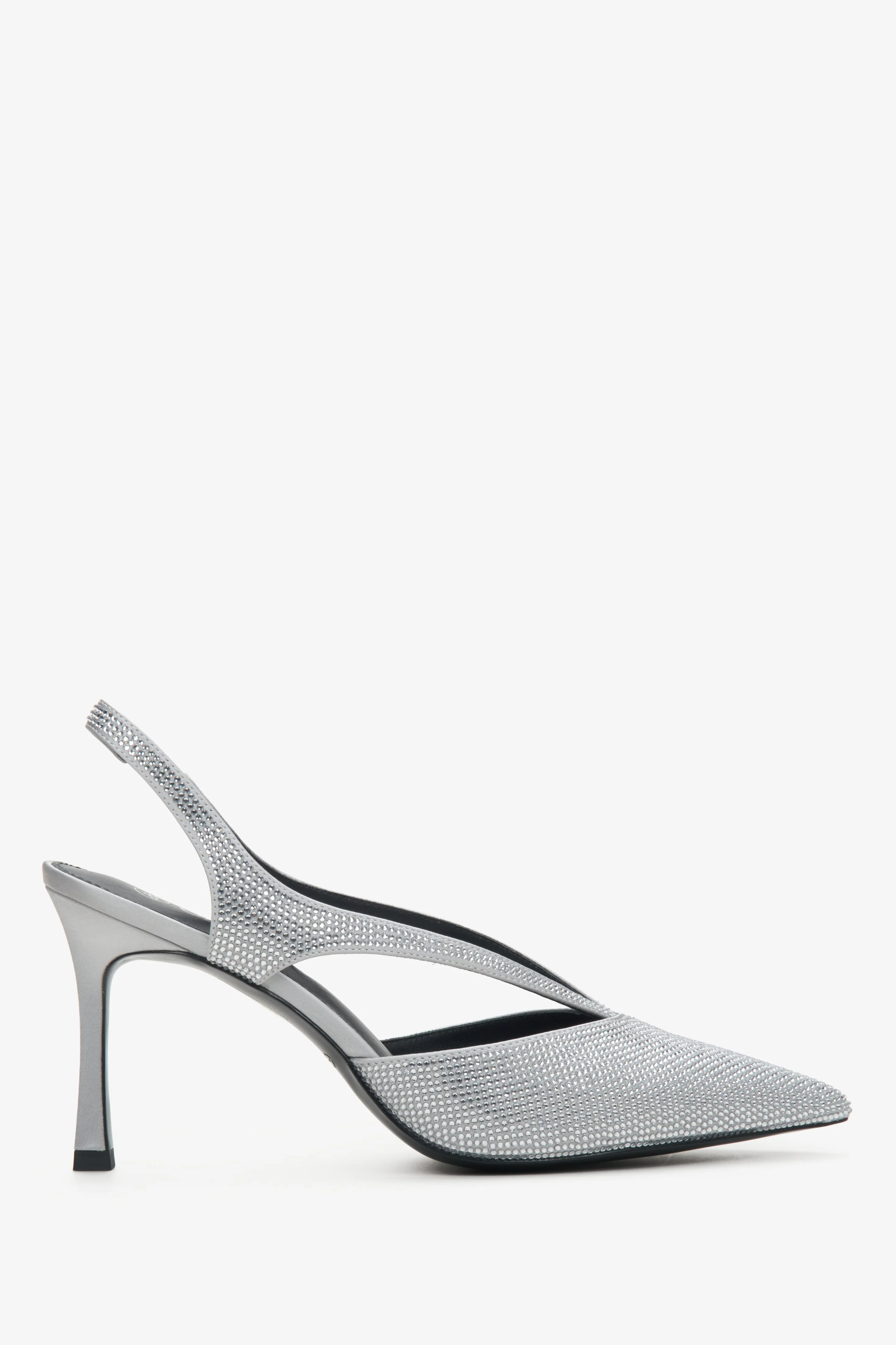 Srebrne czółenka damskie typu slingback z kryształkami Estro ER00114305 - Image 3