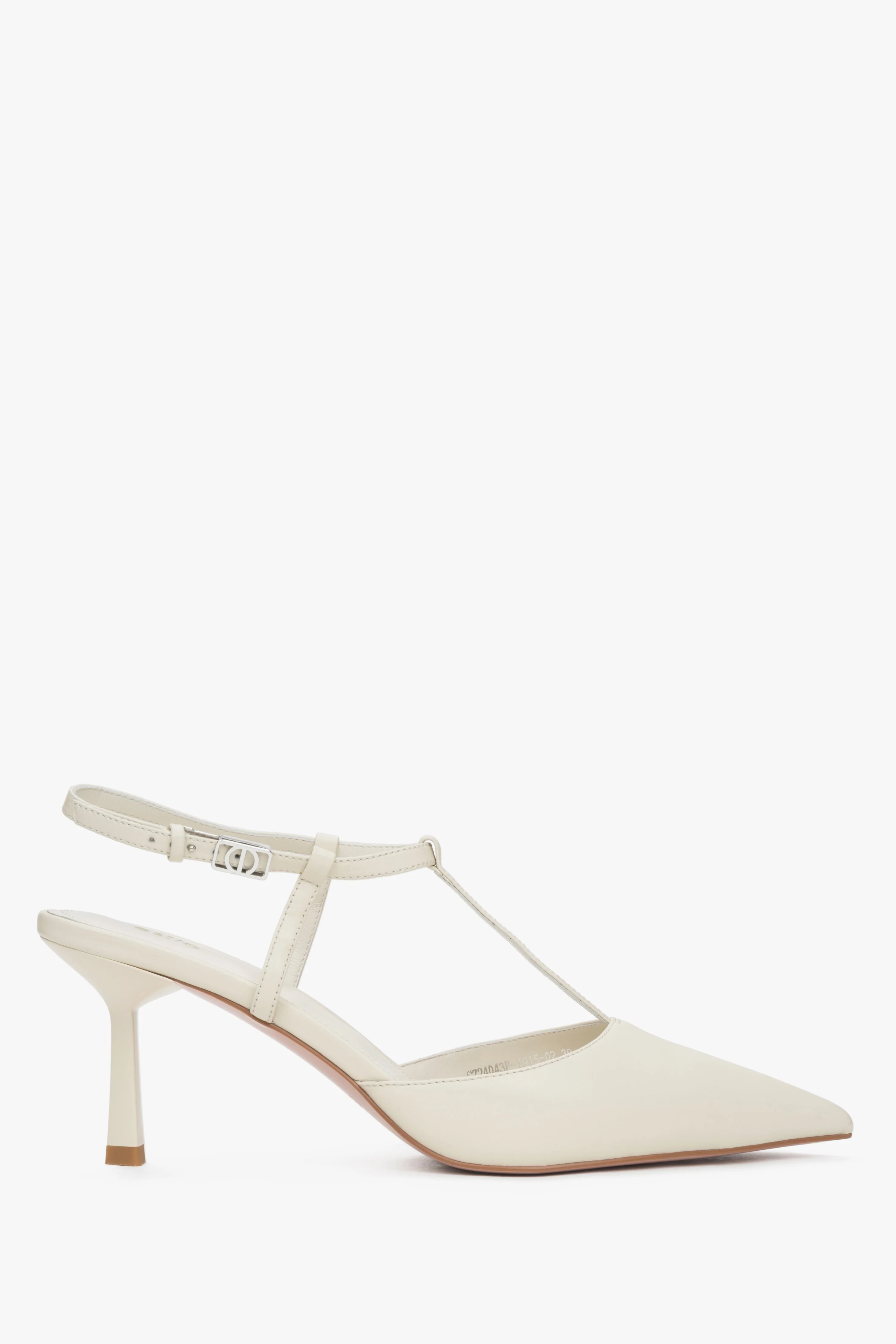 Jasnobeżowe czółenka damskie typu slingback na szpilce z czubkiem w szpic Estro ER00117179 - Image 3