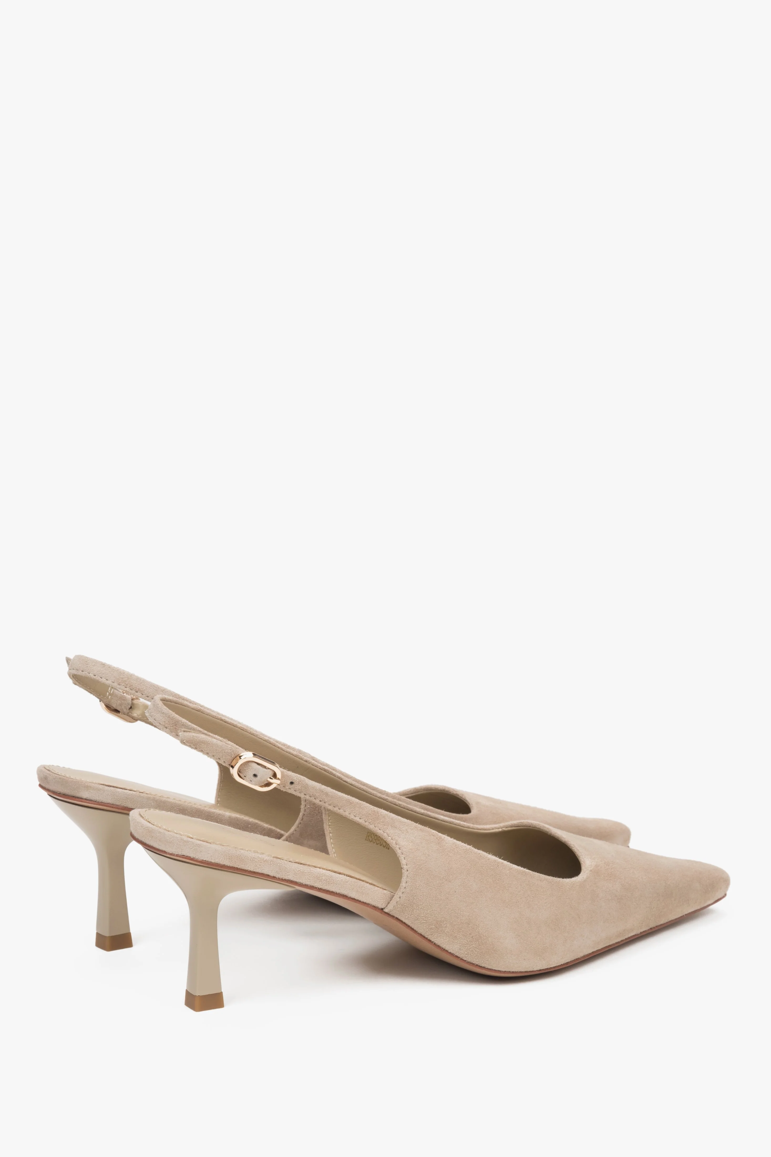 Beżowe welurowe czółenka damskie typu slingback na niskim obcasie Estro ER00117228 - Image 6