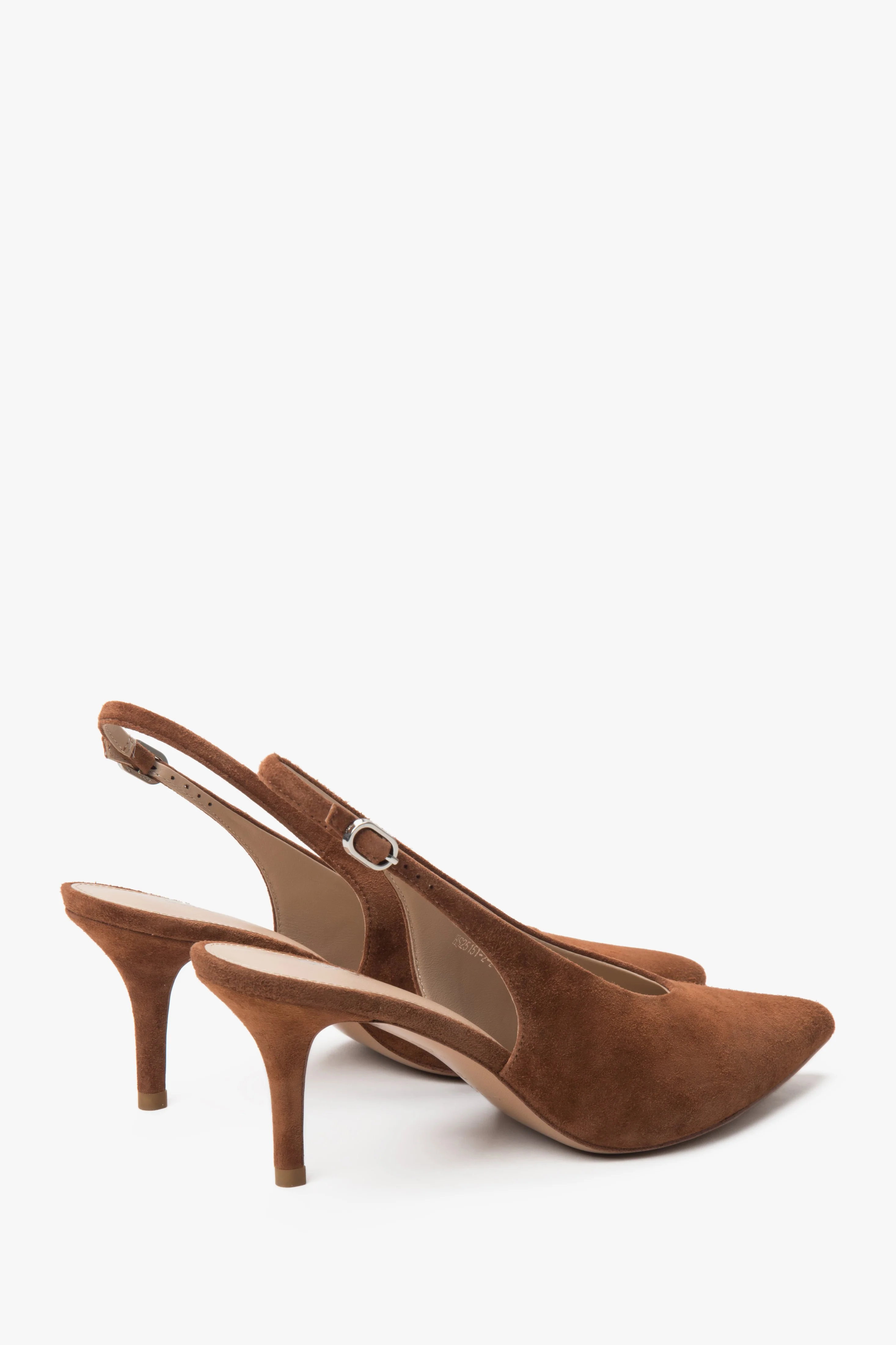 Brązowe welurowe czółenka damskie typu slingback na obcasie Estro ER00117231 - Image 5