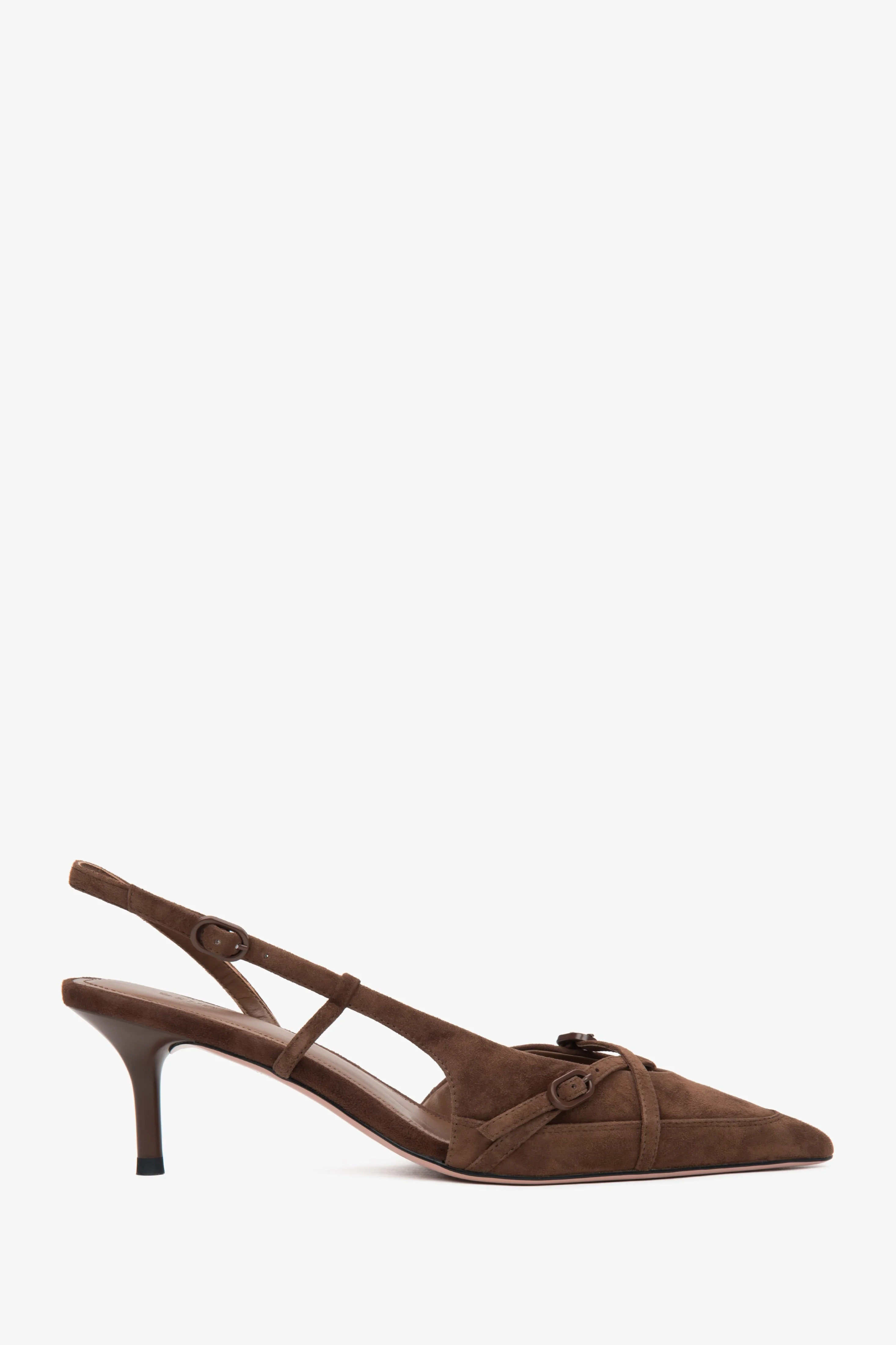 Brązowe welurowe czółenka typu slingback na niskim obcasie Estro ER00117175