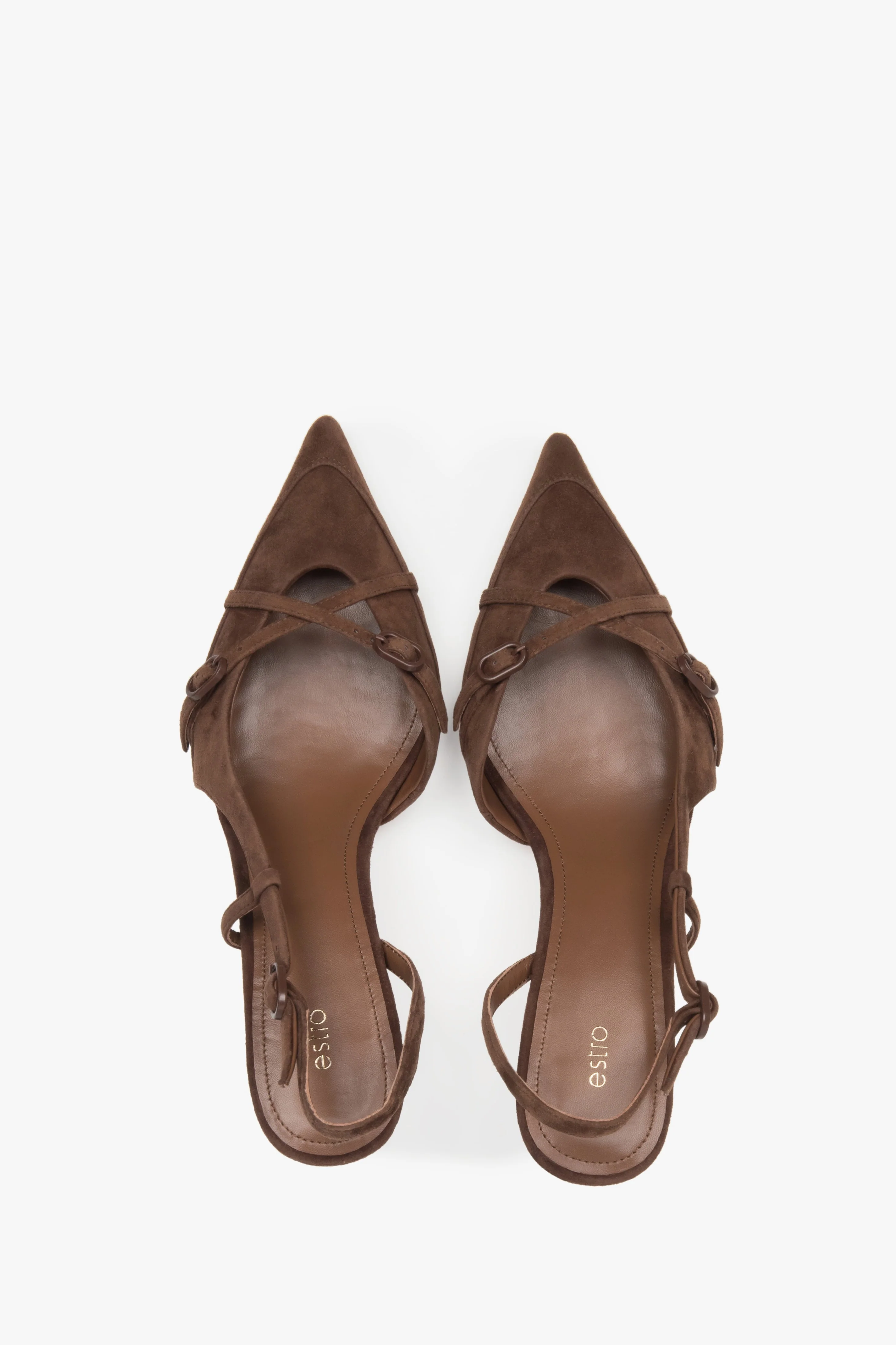Brązowe welurowe czółenka typu slingback na niskim obcasie Estro ER00117175 - Image 4