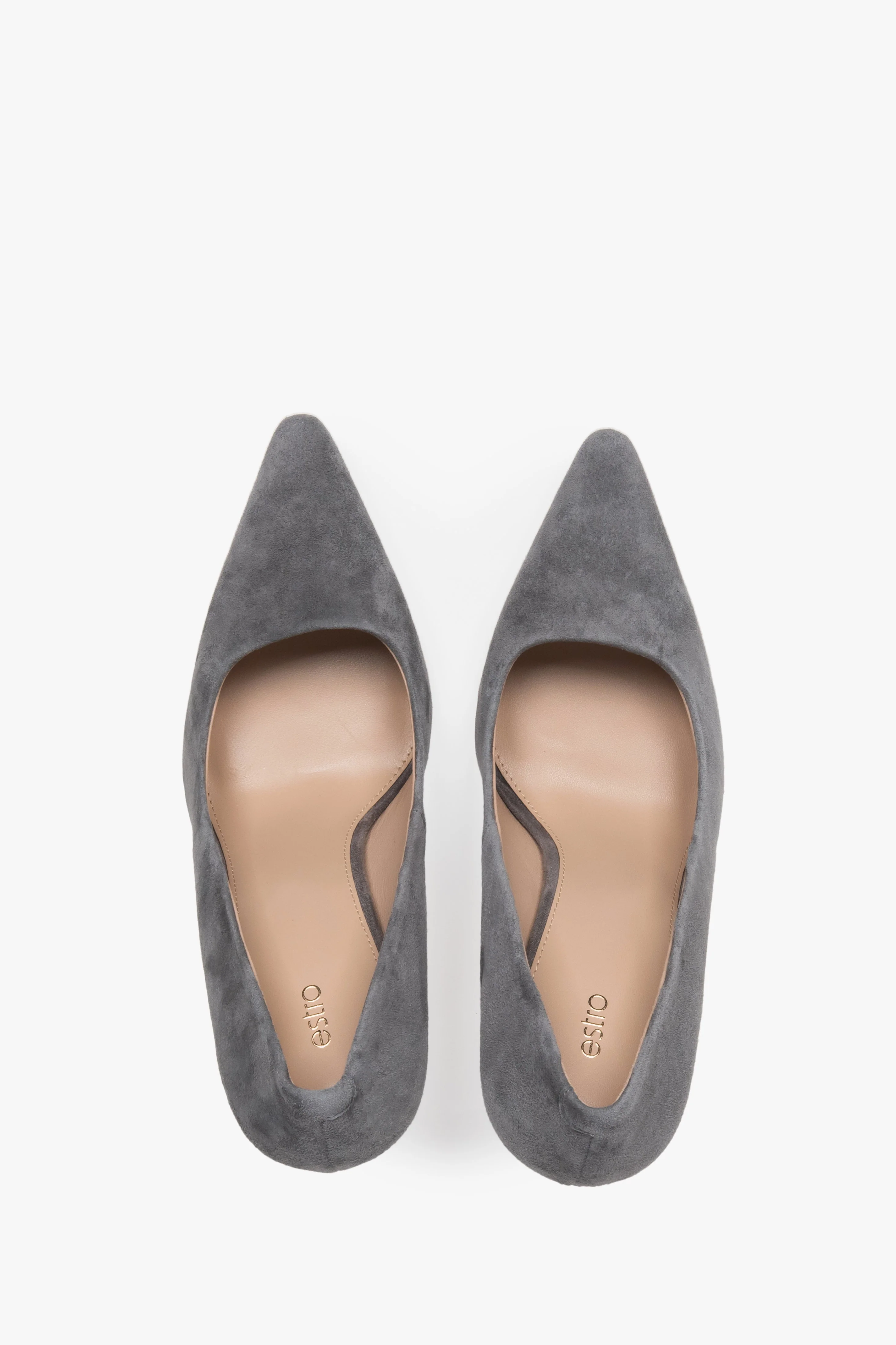Szare buty damskie na obcasie z weluru naturalnego Estro ER00117235 - Image 4