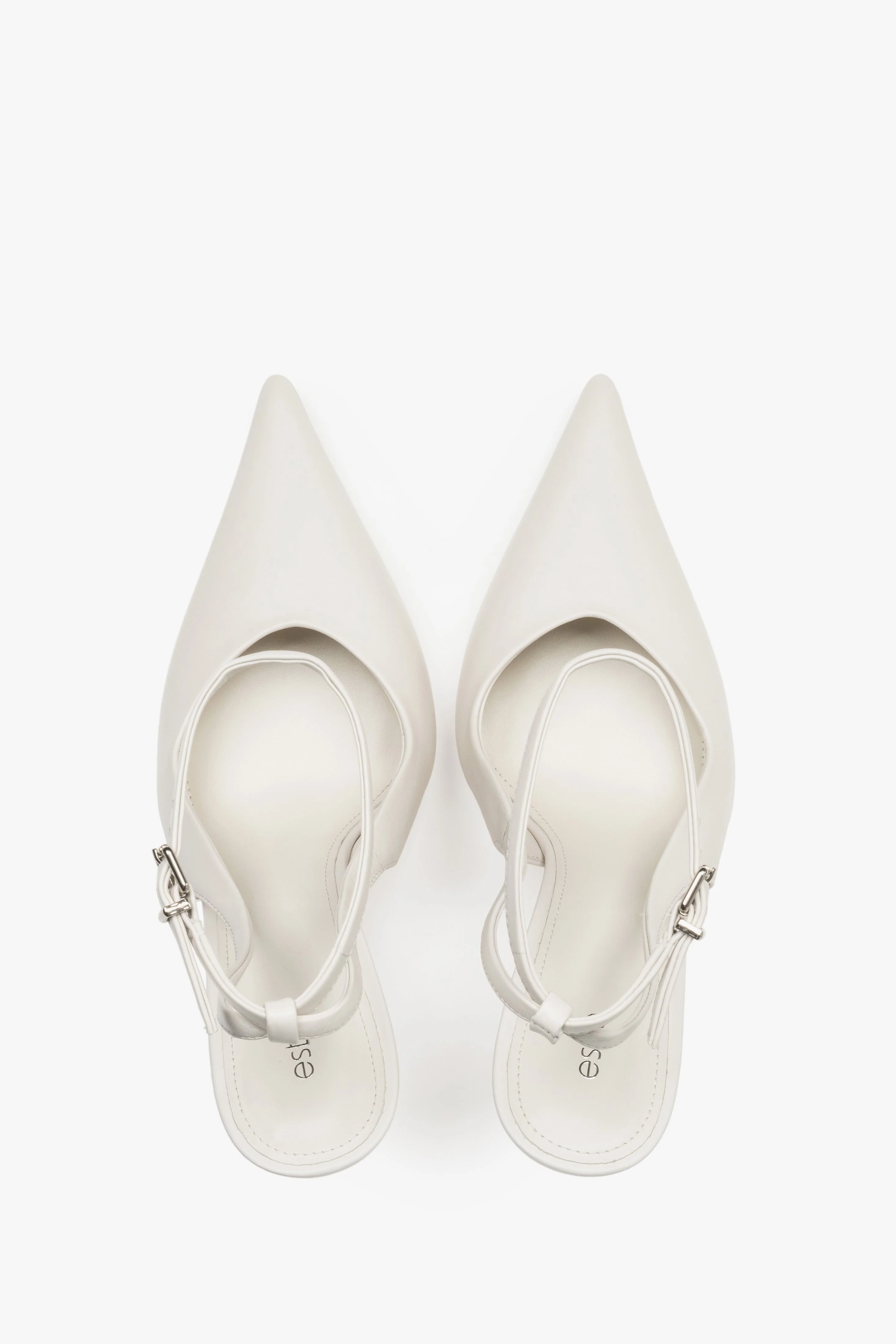 Białe czółenka damskie z odkrytą piętą typu slingback ze skóry naturalnej Estro ER00119279 - Image 4