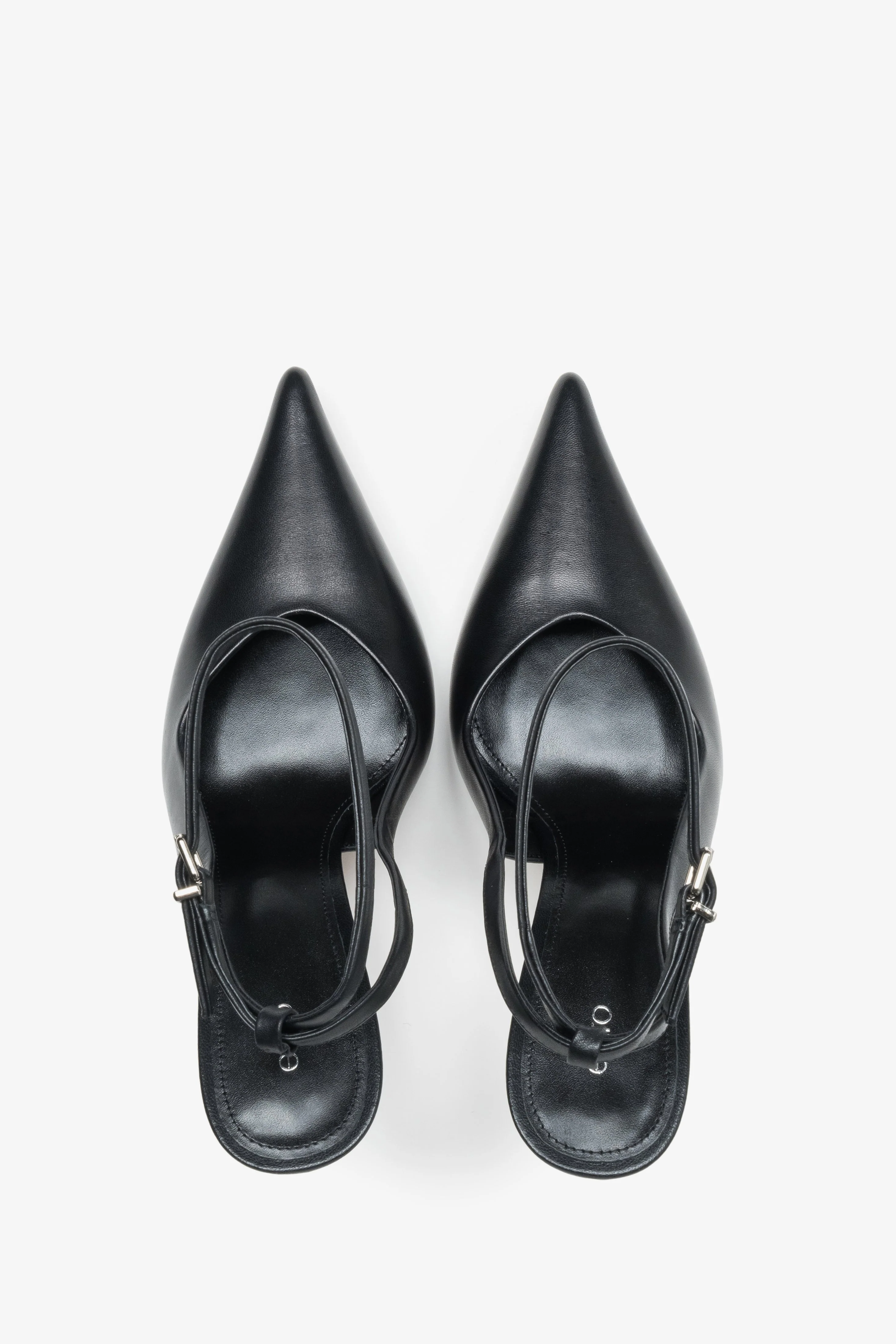 Czarne czółenka damskie z odkrytą piętą typu slingback ze skóry naturalnej Estro ER00119473 - Image 4