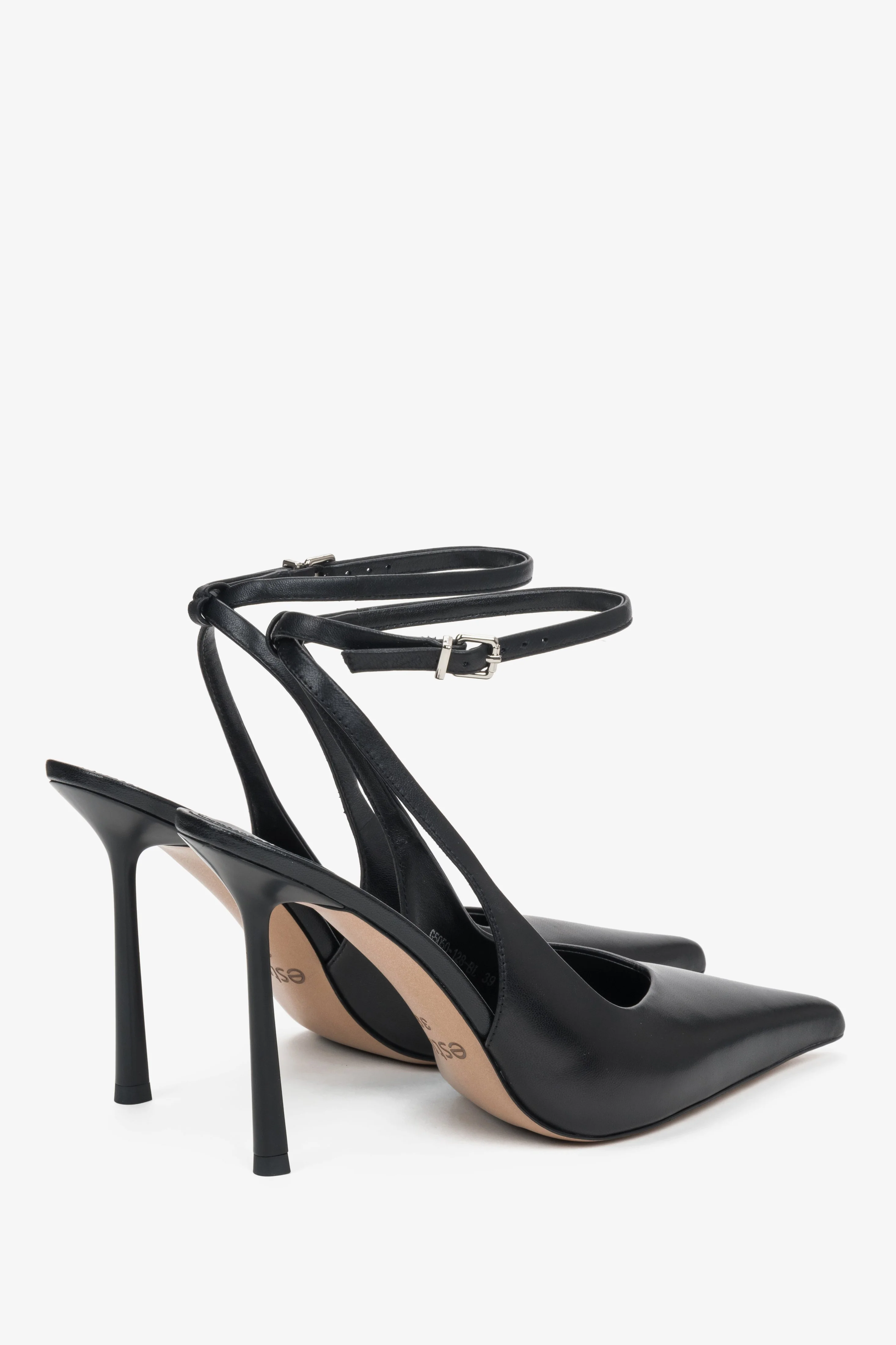 Czarne czółenka damskie z odkrytą piętą typu slingback ze skóry naturalnej Estro ER00119473 - Image 5