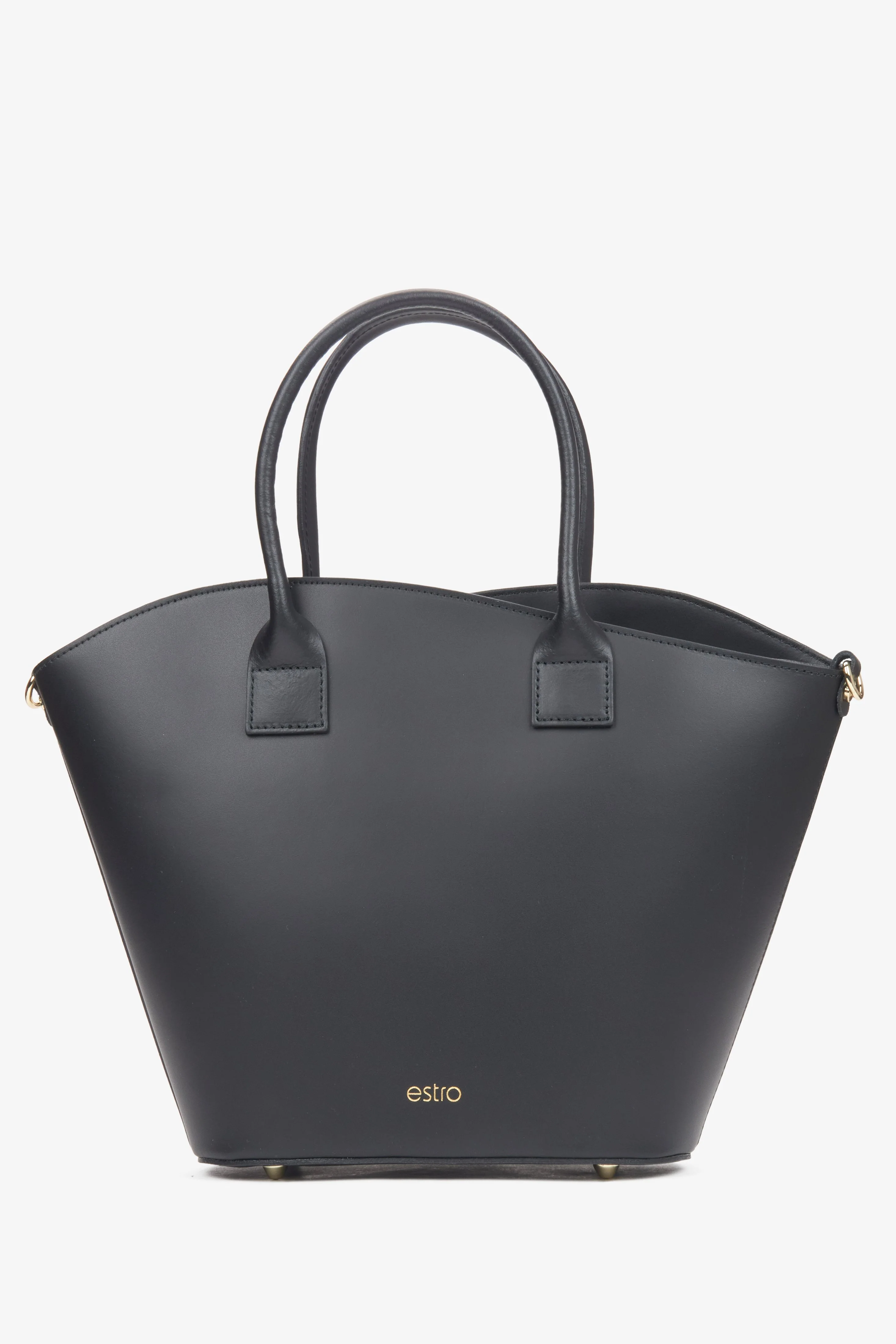 Duża czarna torebka damska typu shopper z włoskiej skóry naturalnej Premium Estro ER00116711 - Image 2
