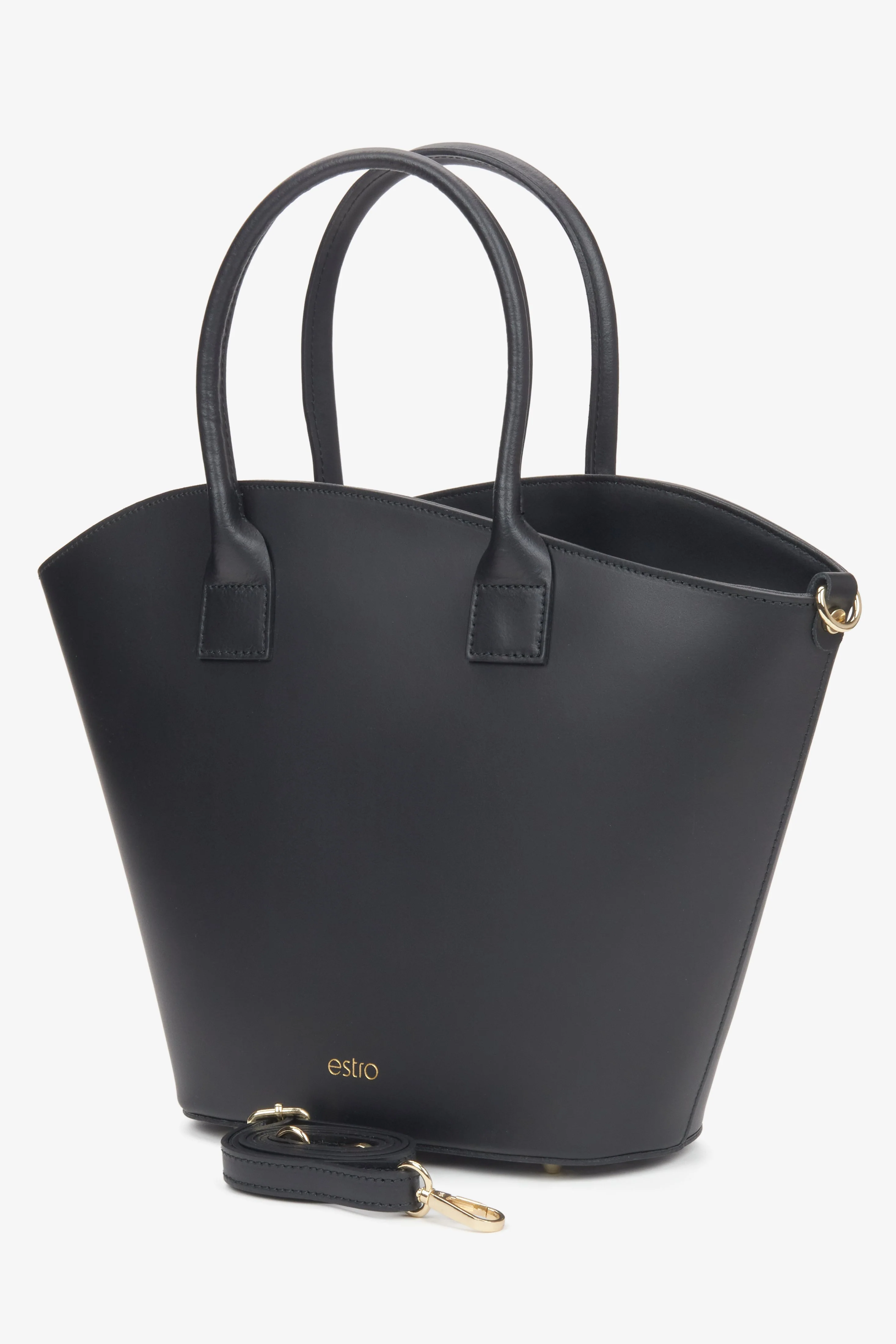 Duża czarna torebka damska typu shopper z włoskiej skóry naturalnej Premium Estro ER00116711 - Image 3