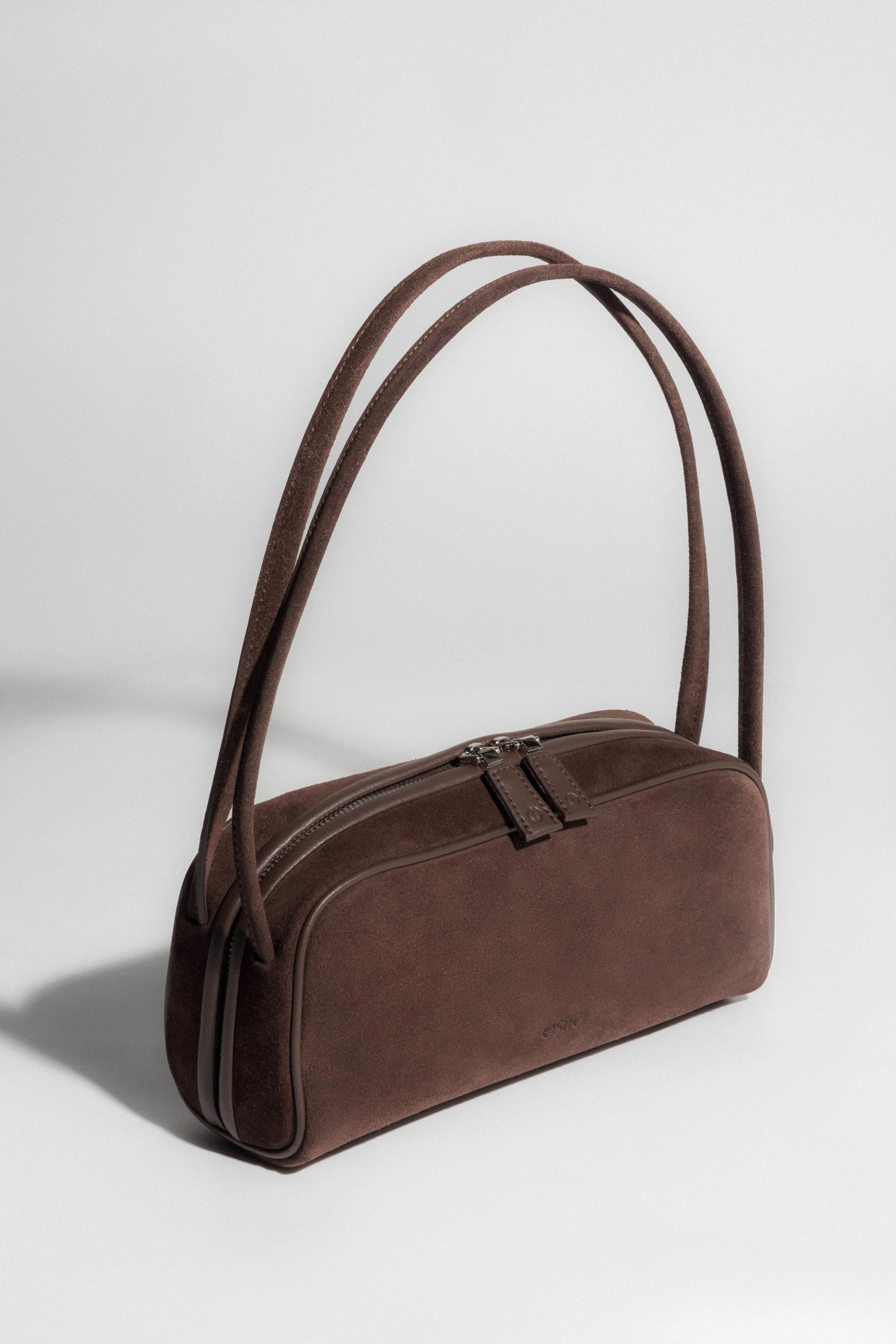 Elegancka ciemnobrązowa torebka damska na ramię z weluru naturalnego Estro ER00118350