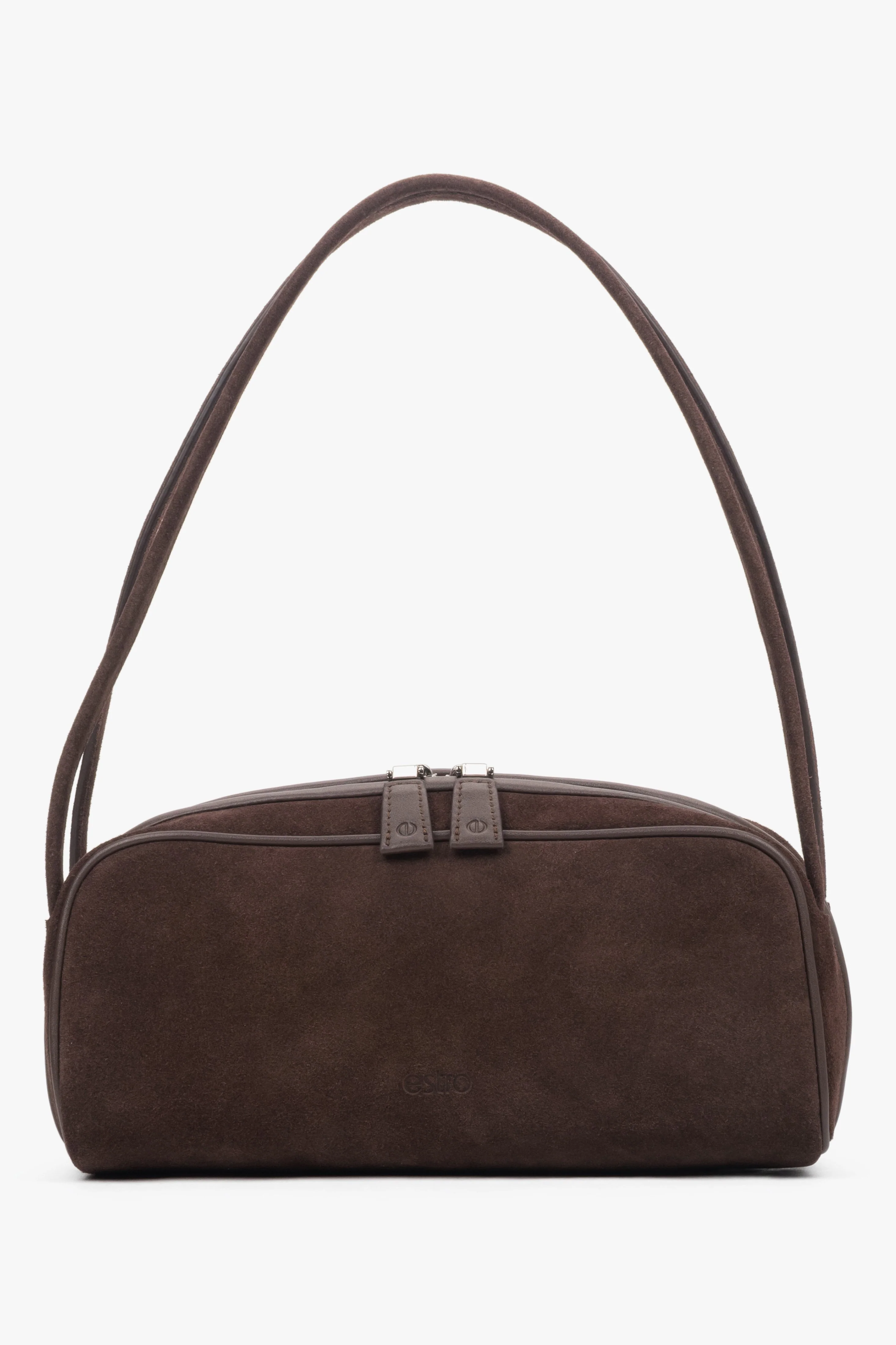 Elegancka ciemnobrązowa torebka damska na ramię z weluru naturalnego Estro ER00118350 - Image 5