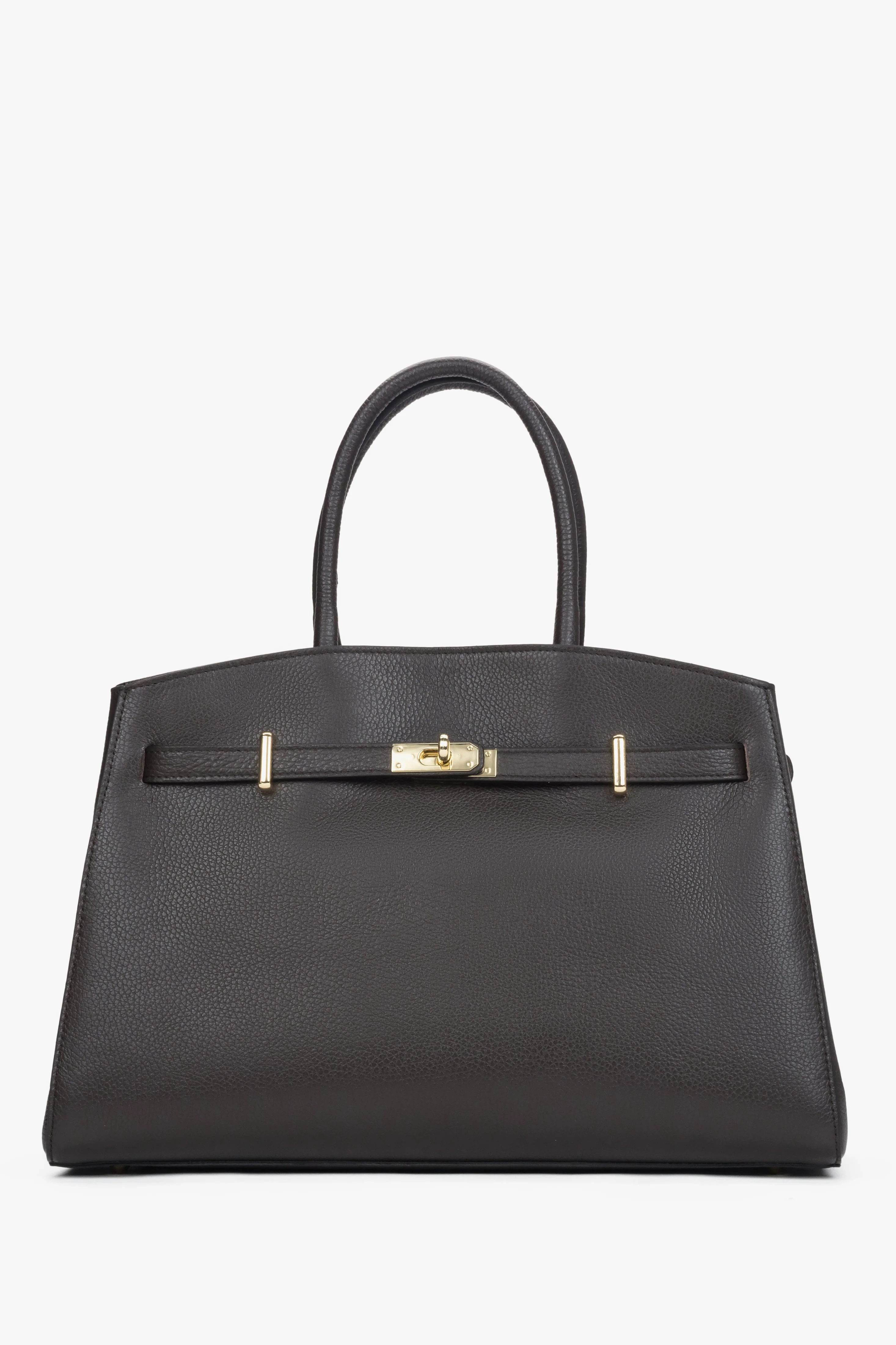 Elegancka ciemnobrązowa torebka typu tote z włoskiej skóry naturalnej Premium Estro ER00118555