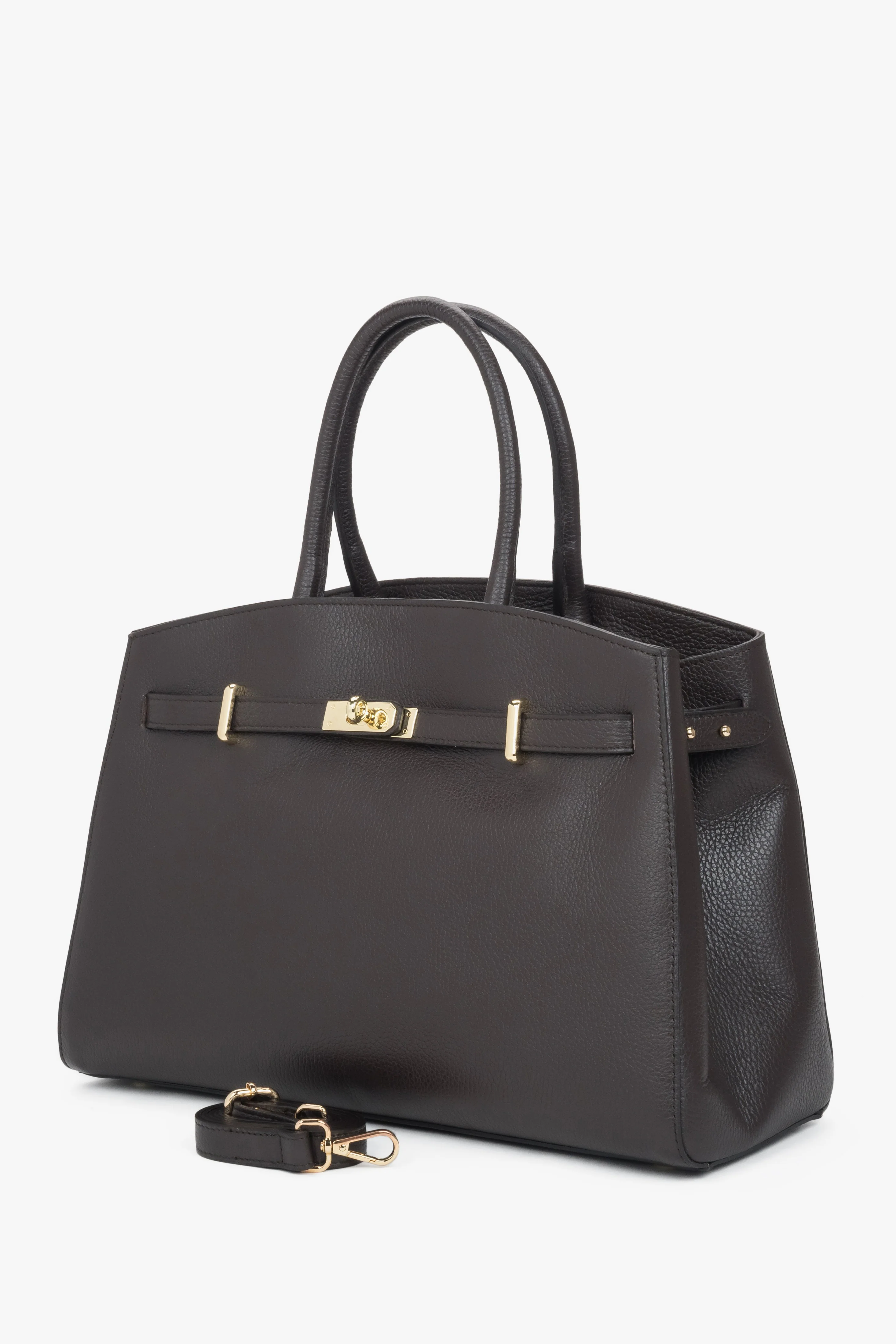 Elegancka ciemnobrązowa torebka typu tote z włoskiej skóry naturalnej Premium Estro ER00118555 - Image 3