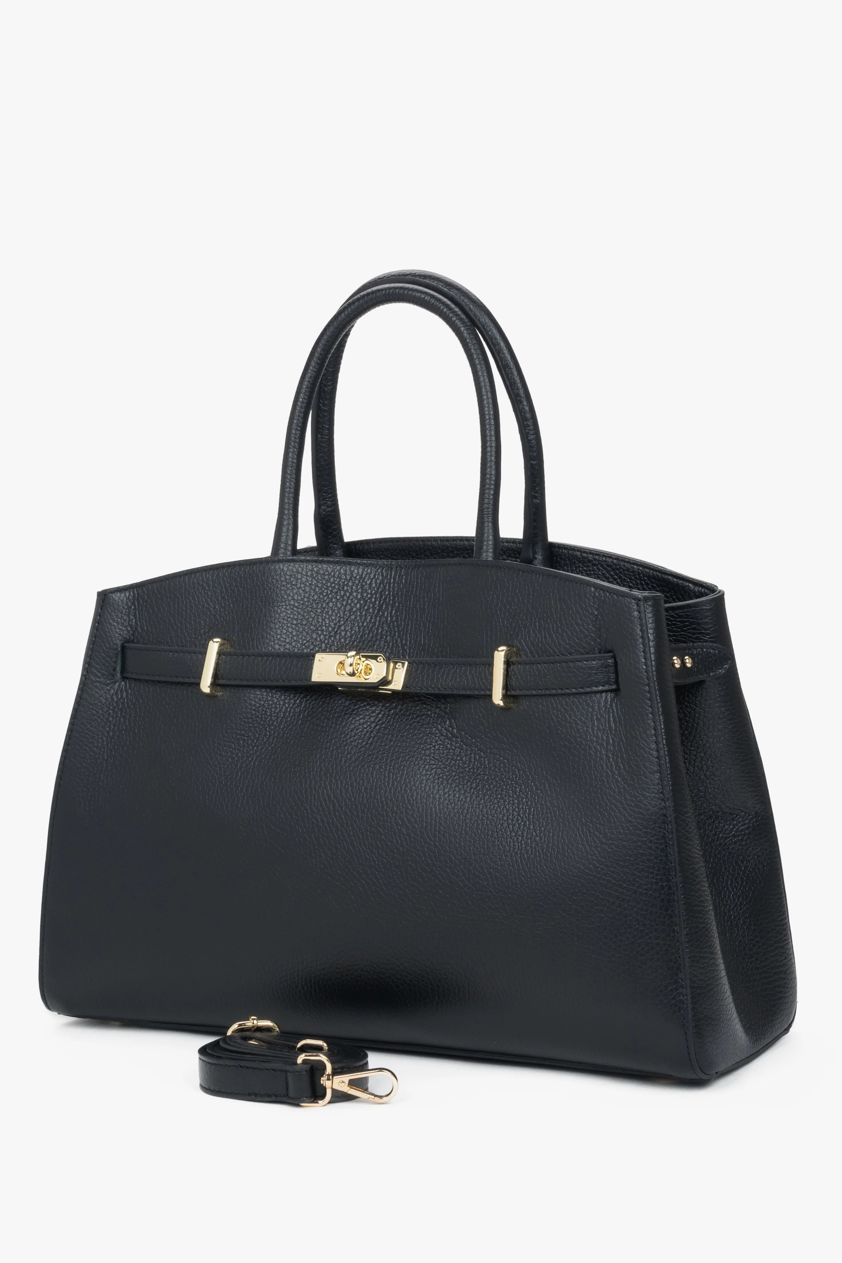 Elegancka czarna torebka typu tote z włoskiej skóry naturalnej Premium Estro ER00118556 - Image 3