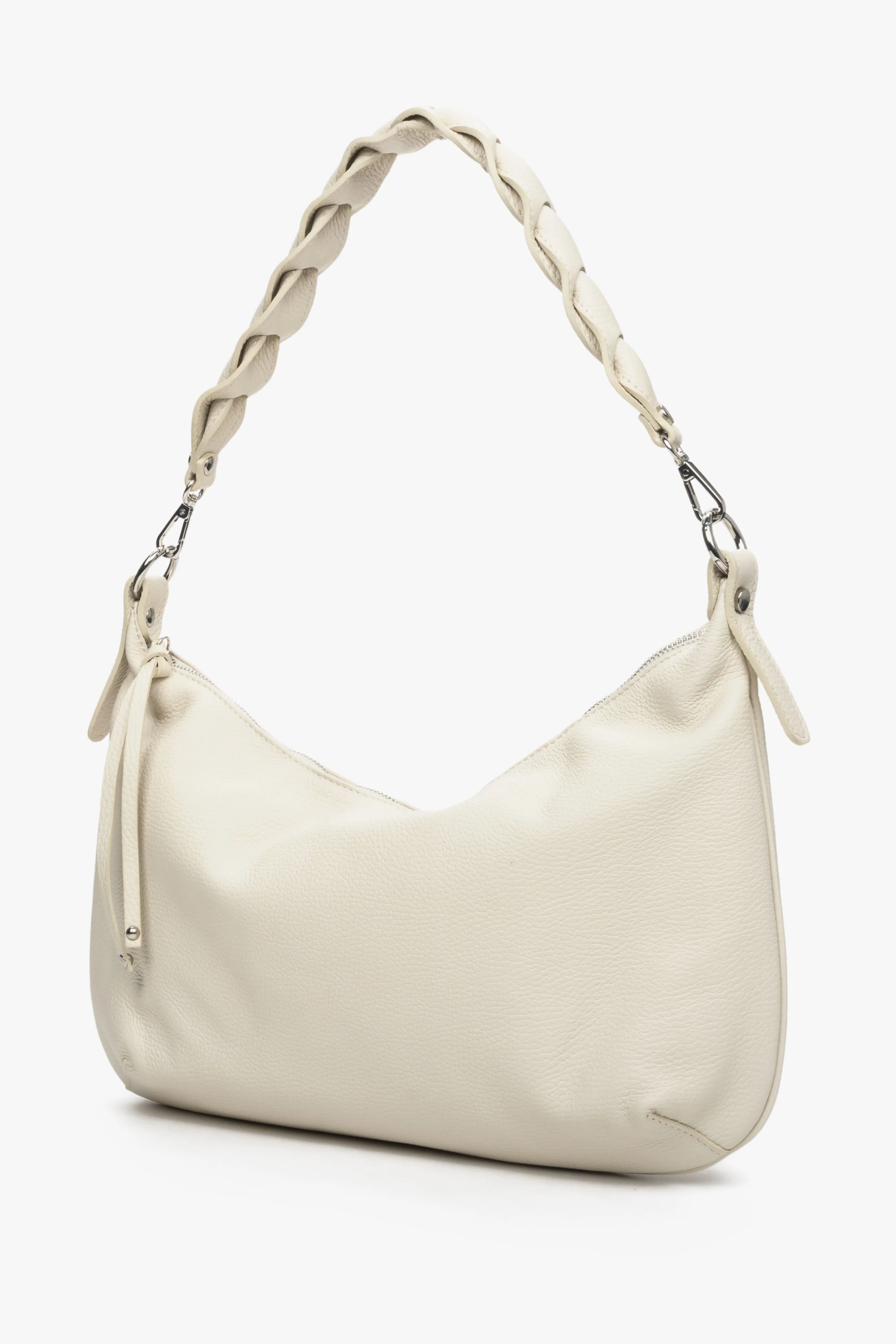 Jasnobeżowa torebka damska typu shoulder bag z włoskiej skóry naturalnej Estro ER00113002