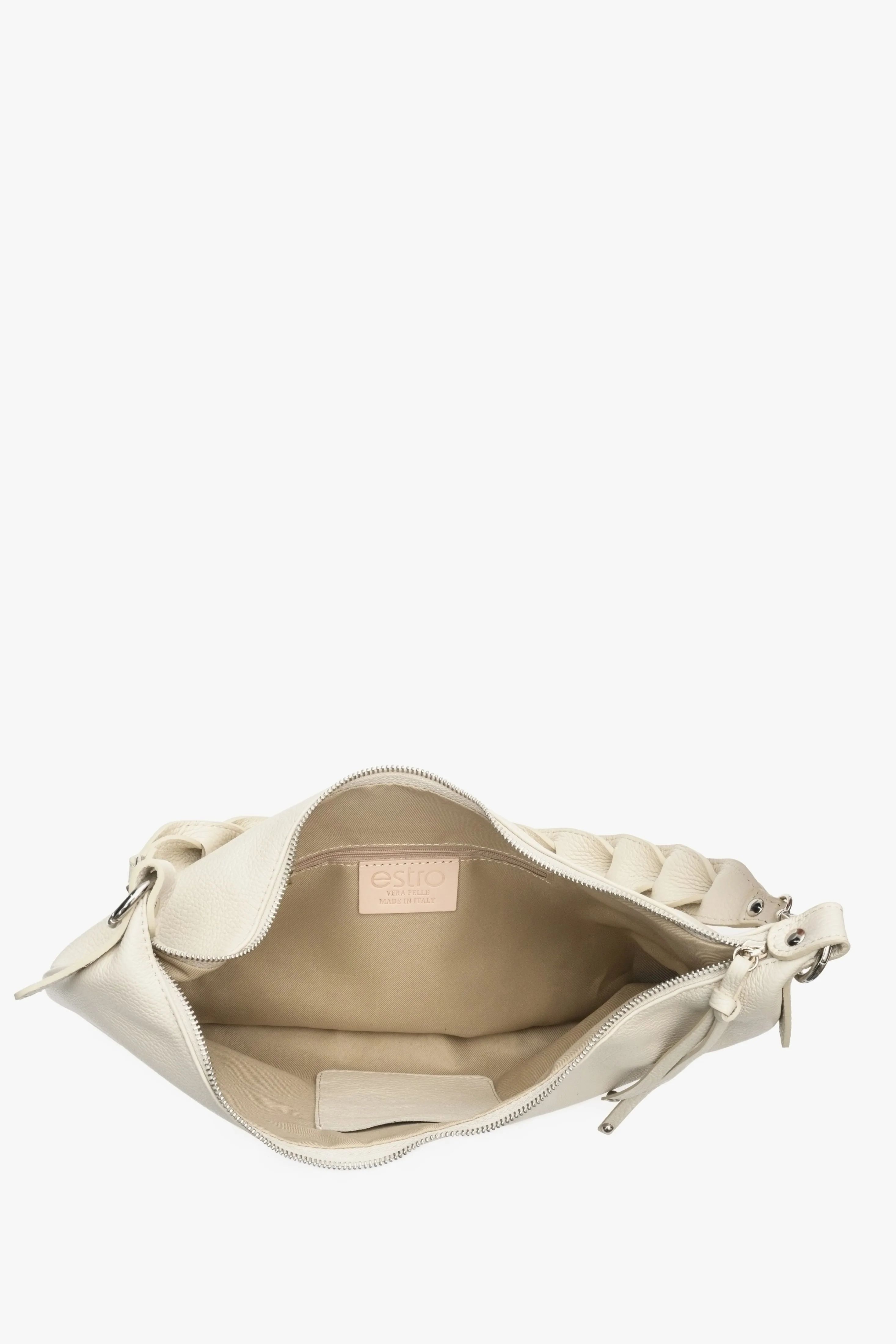 Jasnobeżowa torebka damska typu shoulder bag z włoskiej skóry naturalnej Estro ER00113002 - Image 4