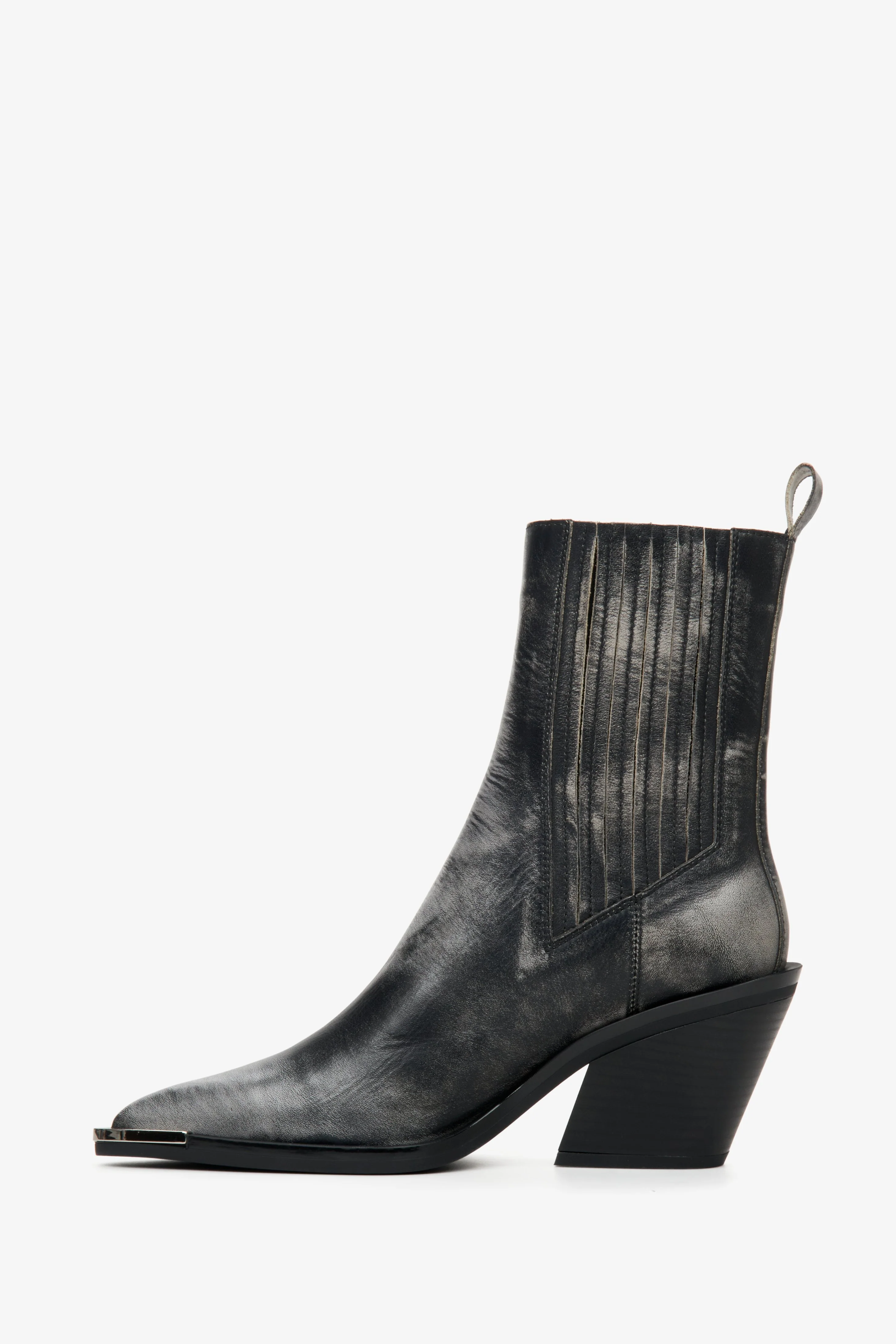 Czarne skórzane kowbojki damskie w stylu vintage ze srebrnym detalem Estro ER00112547 - Image 6
