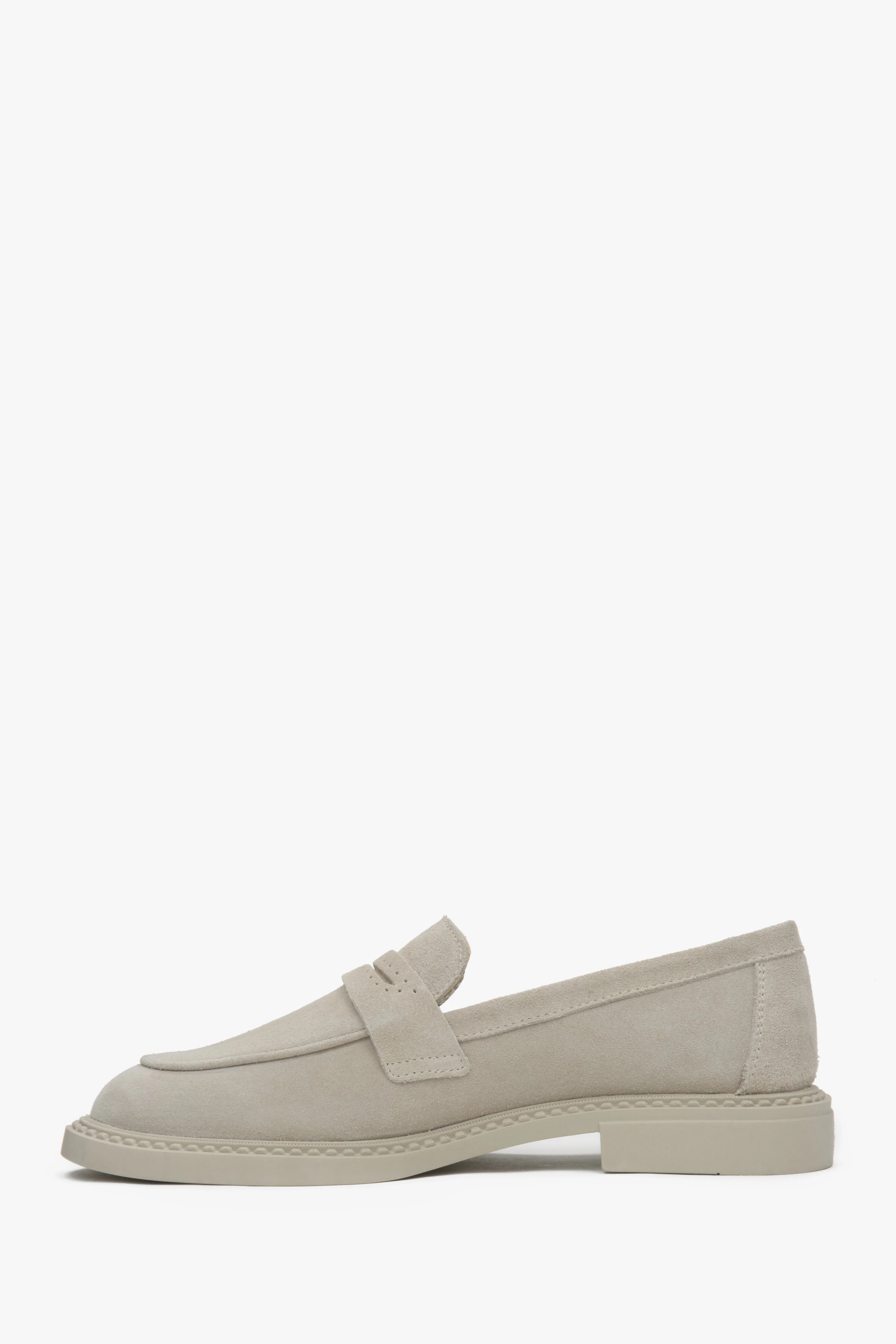 Klasyczne beżowe loafersy damskie typu Penny z włoskiego weluru naturalnego Estro ER00117127 - Image 5