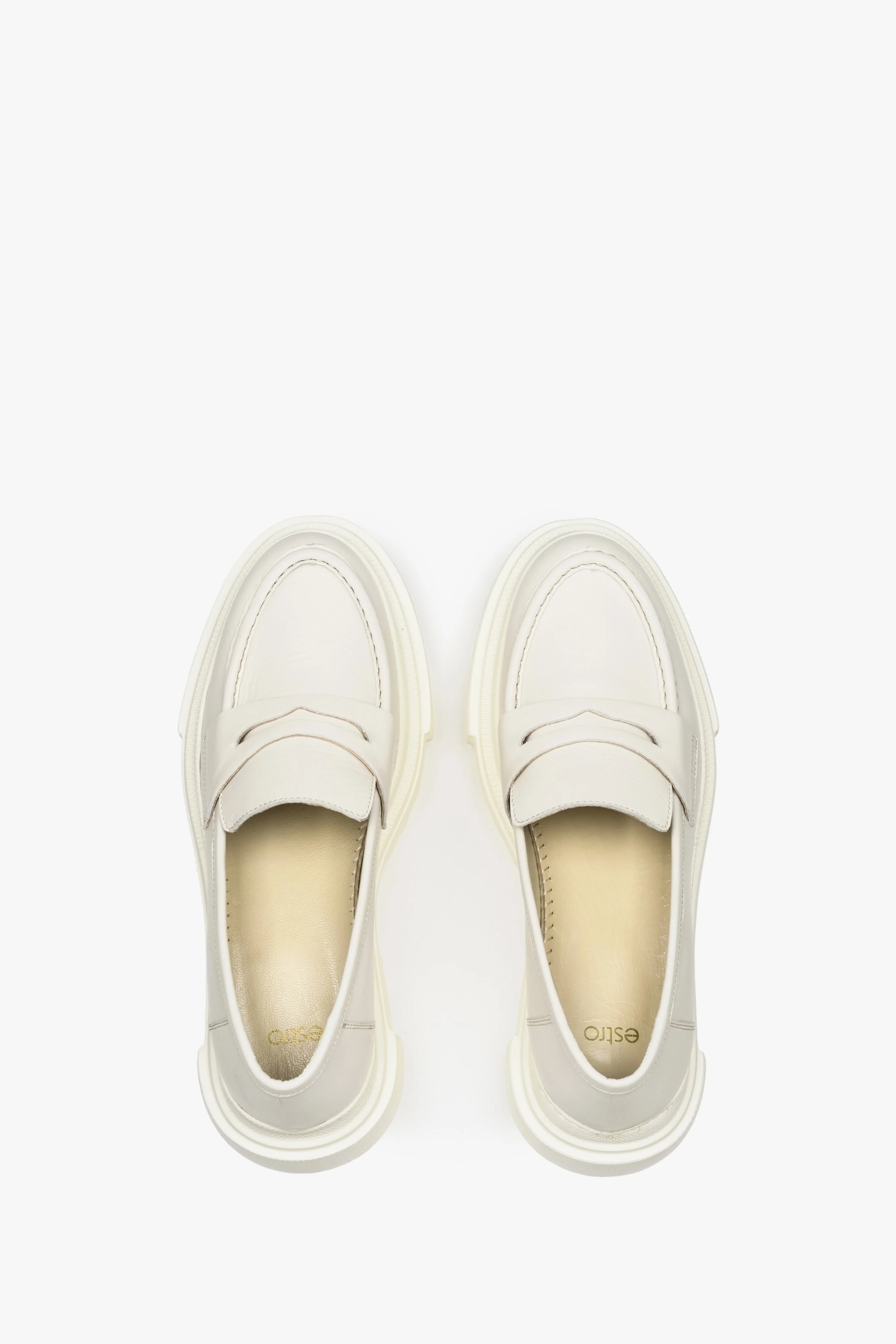 Białe loafersy damskie ze skóry naturalnej na platformie Estro ER00110028 - Image 6