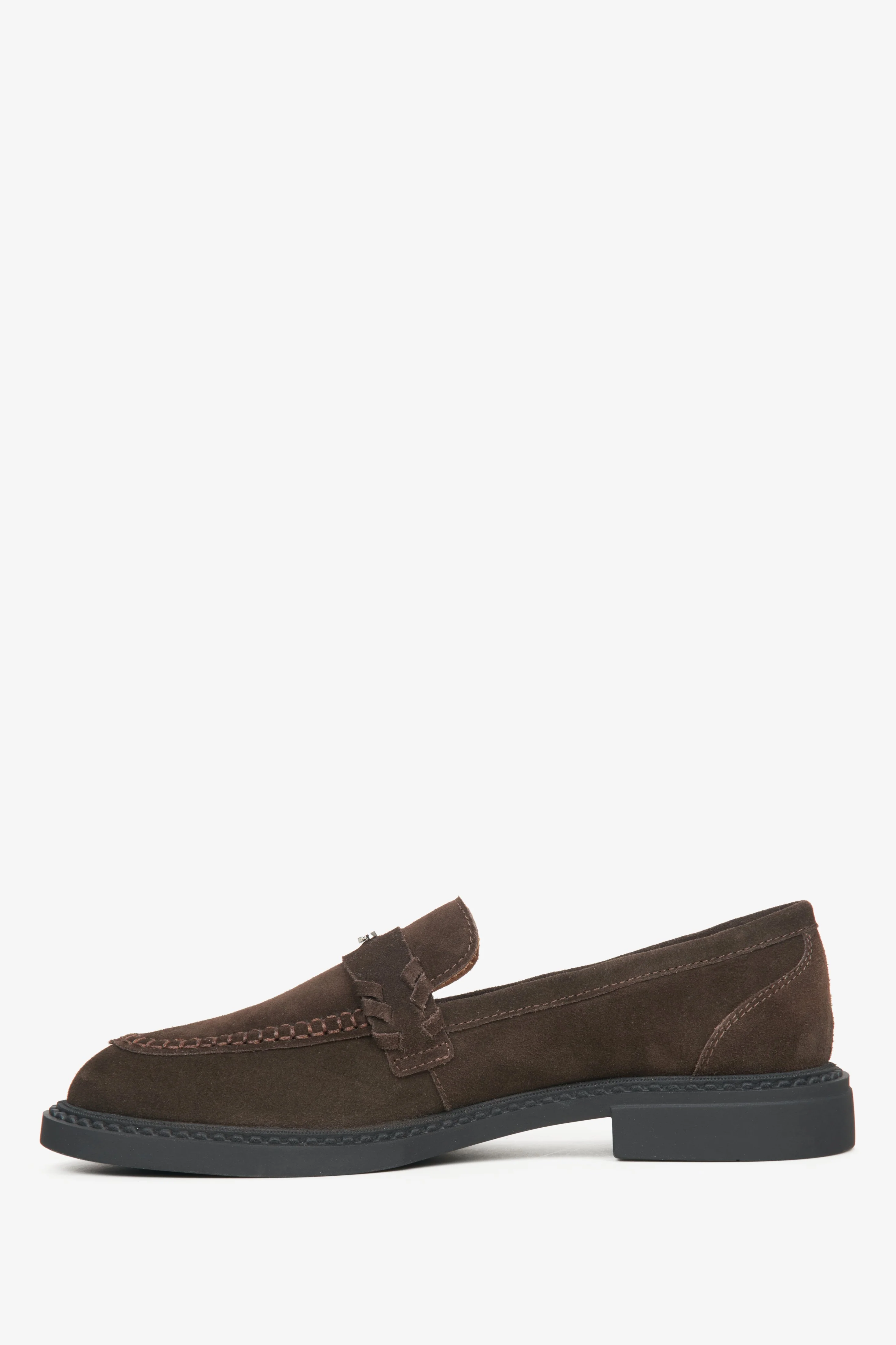 Ciemnobrązowe mokasyny damskie typu Penny z włoskiego weluru naturalnego Premium Estro ER00115647 - Image 6
