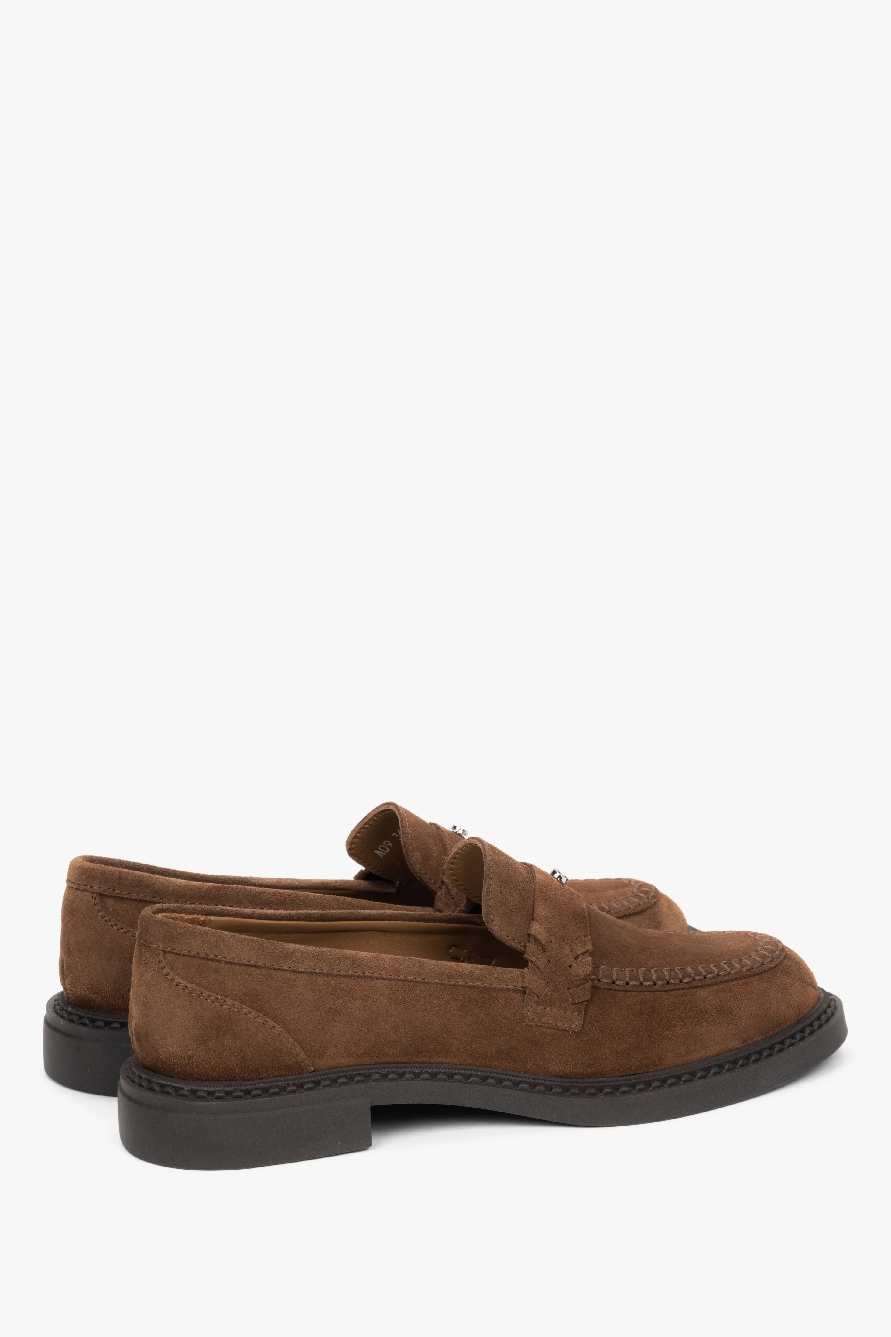 Brązowe loafersy damskie typu Penny z włoskiego weluru naturalnego Premium Estro ER00119030 - Image 5