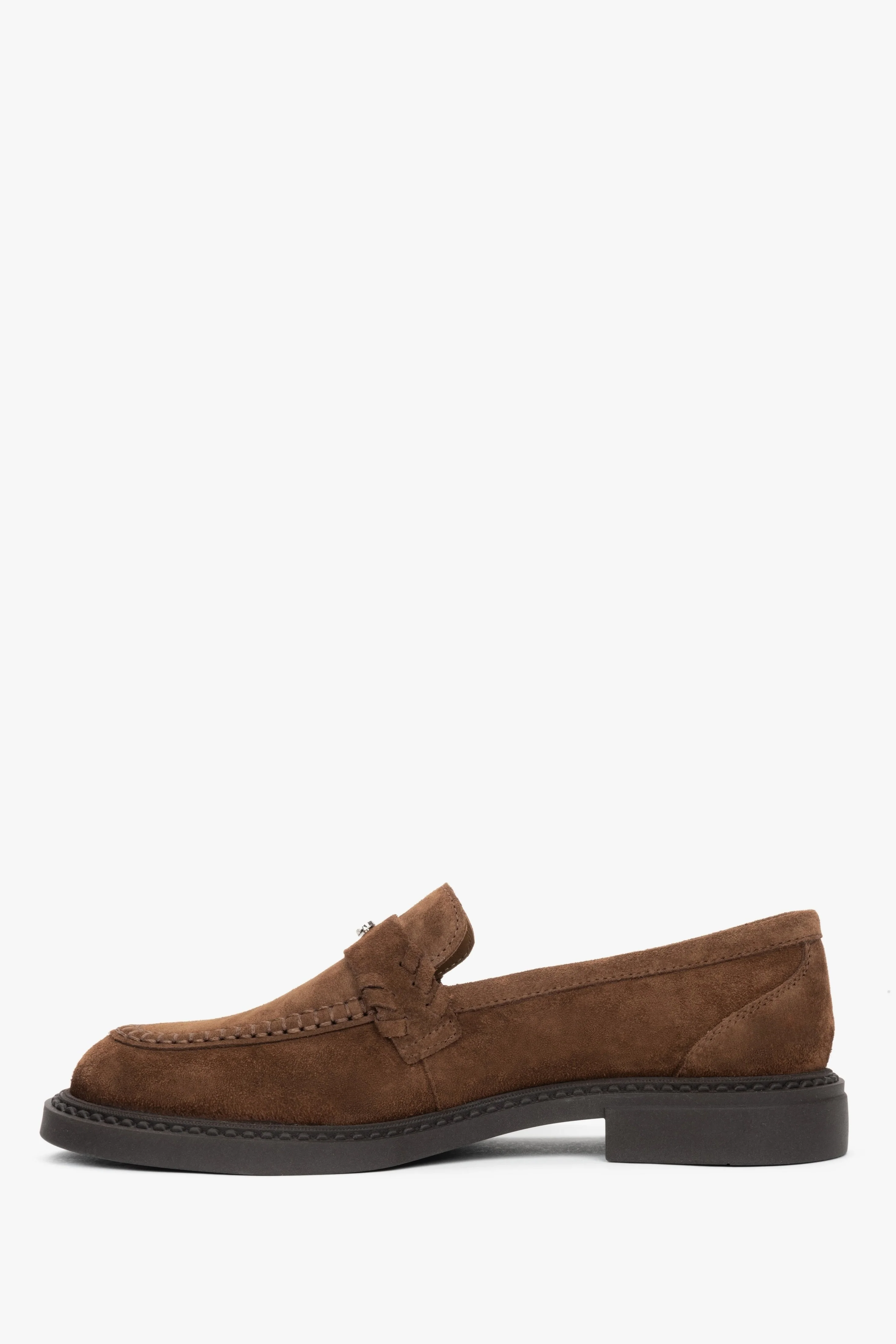 Brązowe loafersy damskie typu Penny z włoskiego weluru naturalnego Premium Estro ER00119030 - Image 6