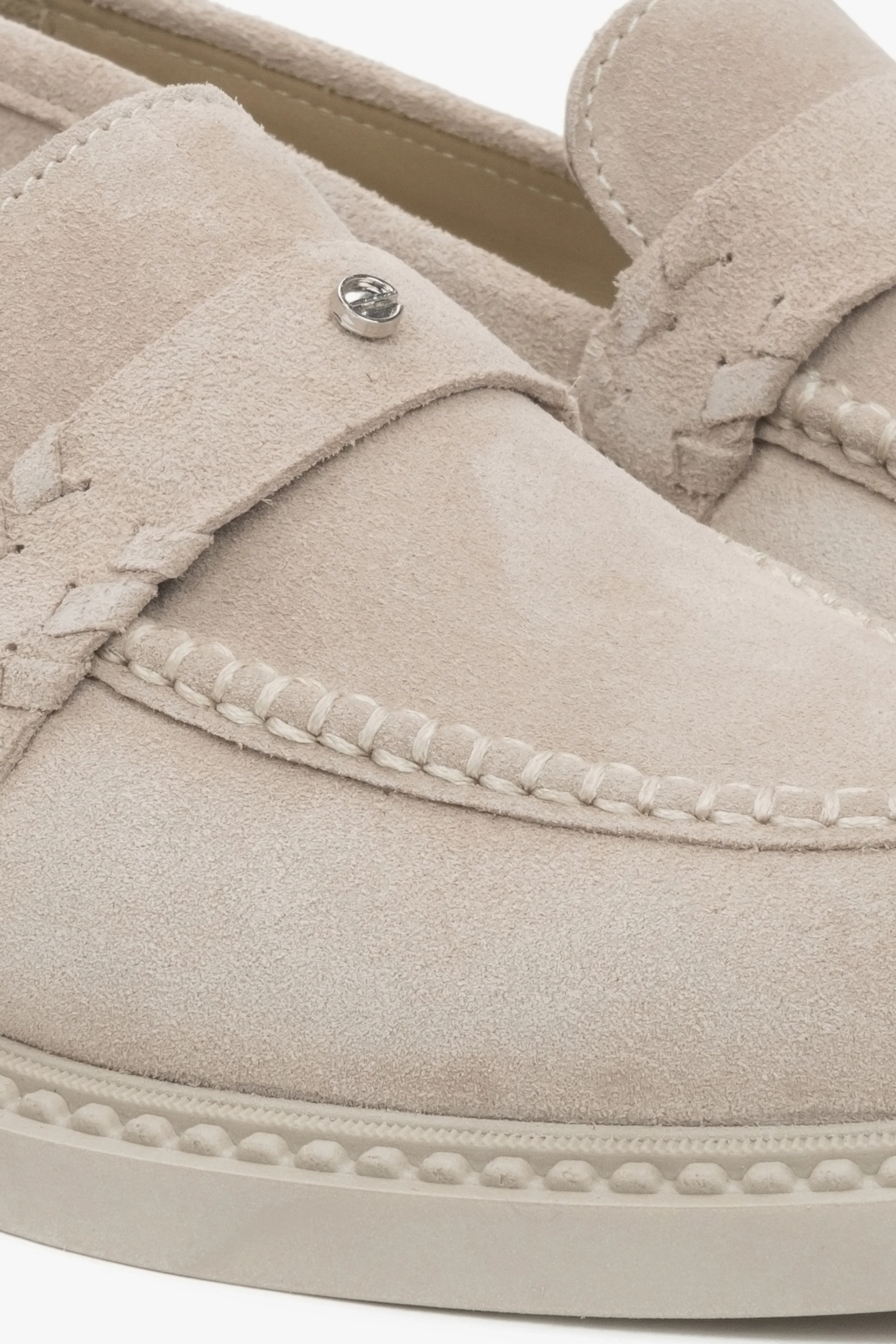 Jasnobeżowe loafersy damskie typu Penny z włoskiego weluru naturalnego Premium Estro ER00117003 - Image 7