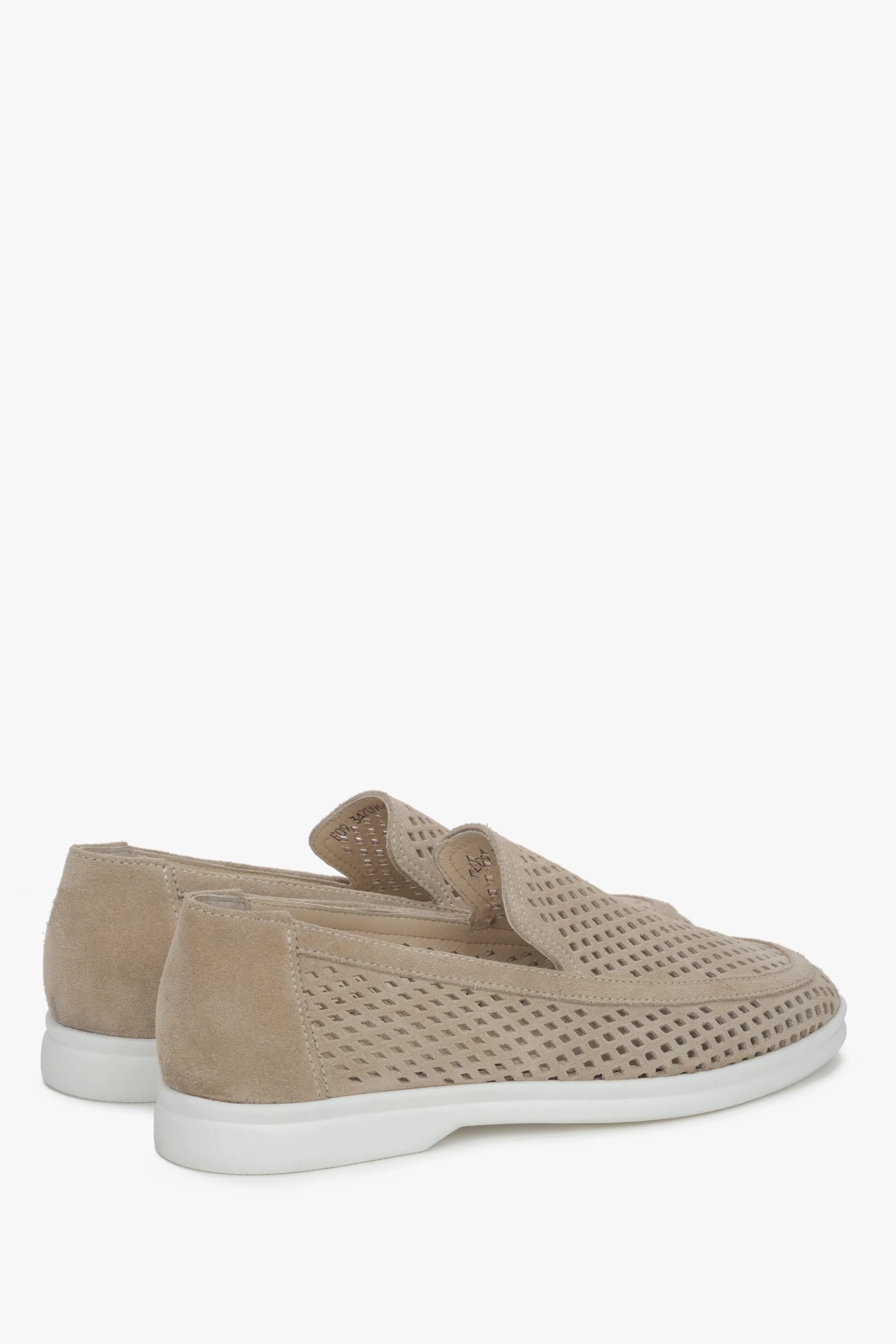 Beżowe loafersy damskie z włoskiego weluru Premium z perforacją ER00117585 - Image 5