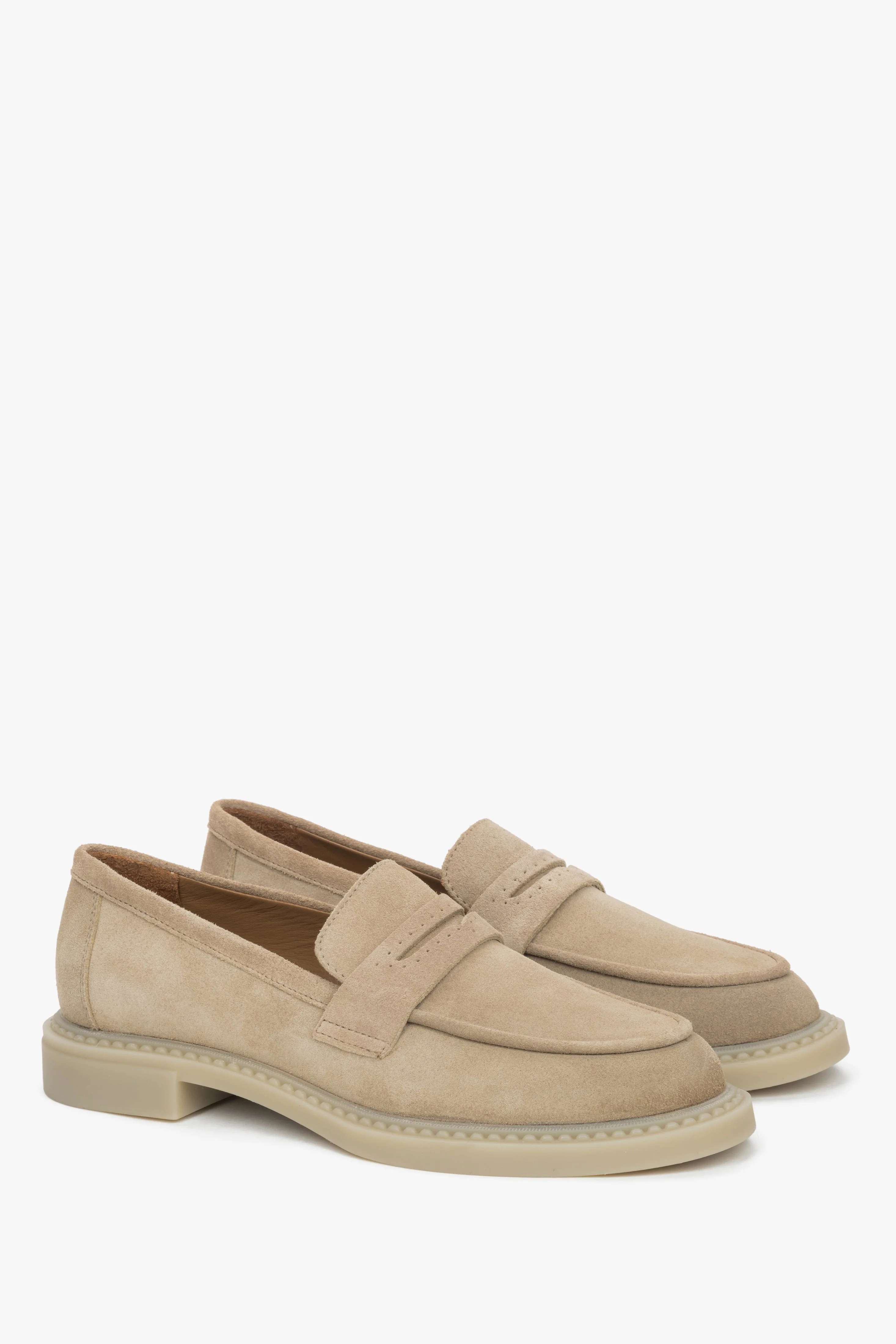 Klasyczne piaskowe loafersy damskie typu Penny z włoskiego weluru naturalnego Estro ER00119212 - Image 2