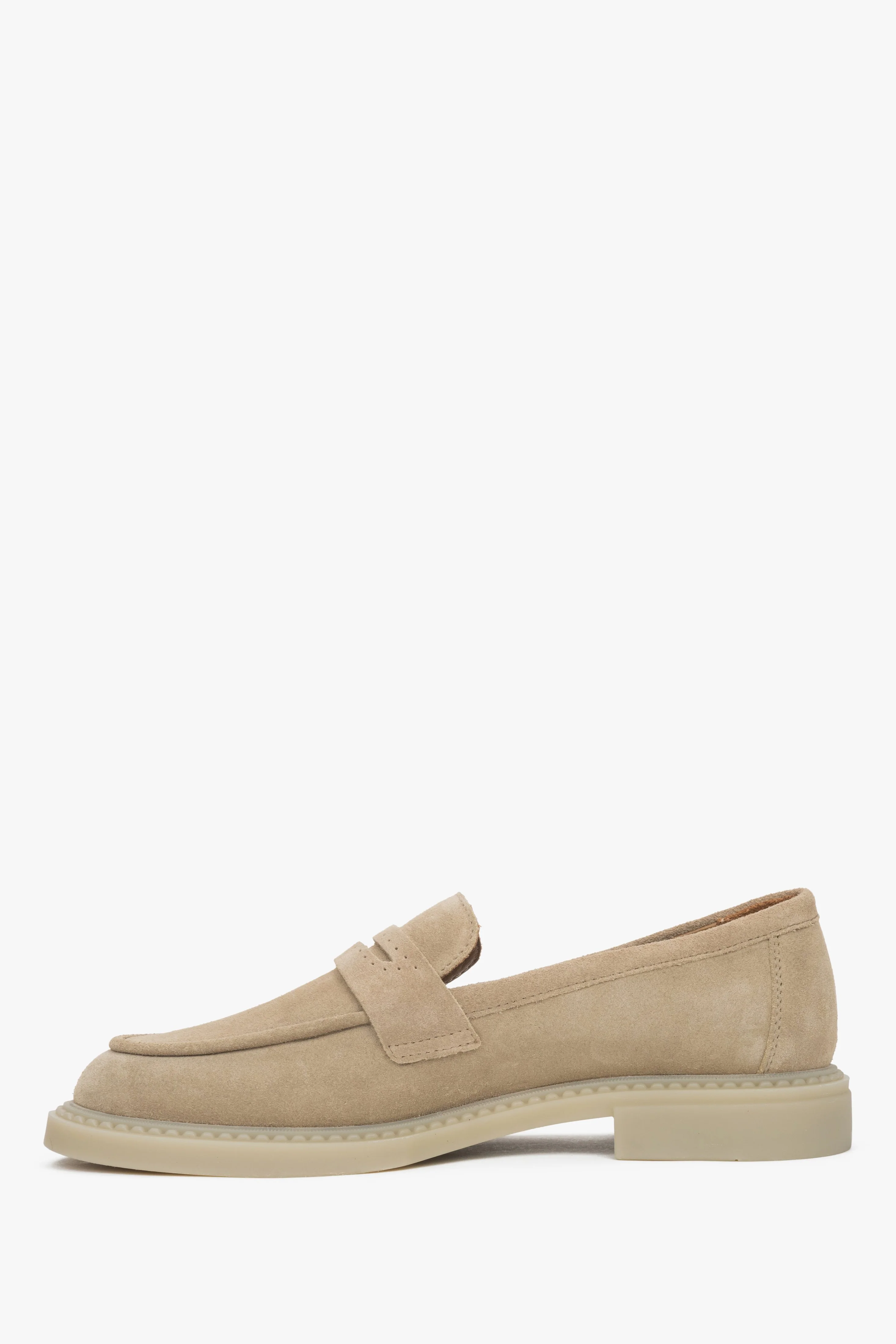Klasyczne piaskowe loafersy damskie typu Penny z włoskiego weluru naturalnego Estro ER00119212 - Image 3
