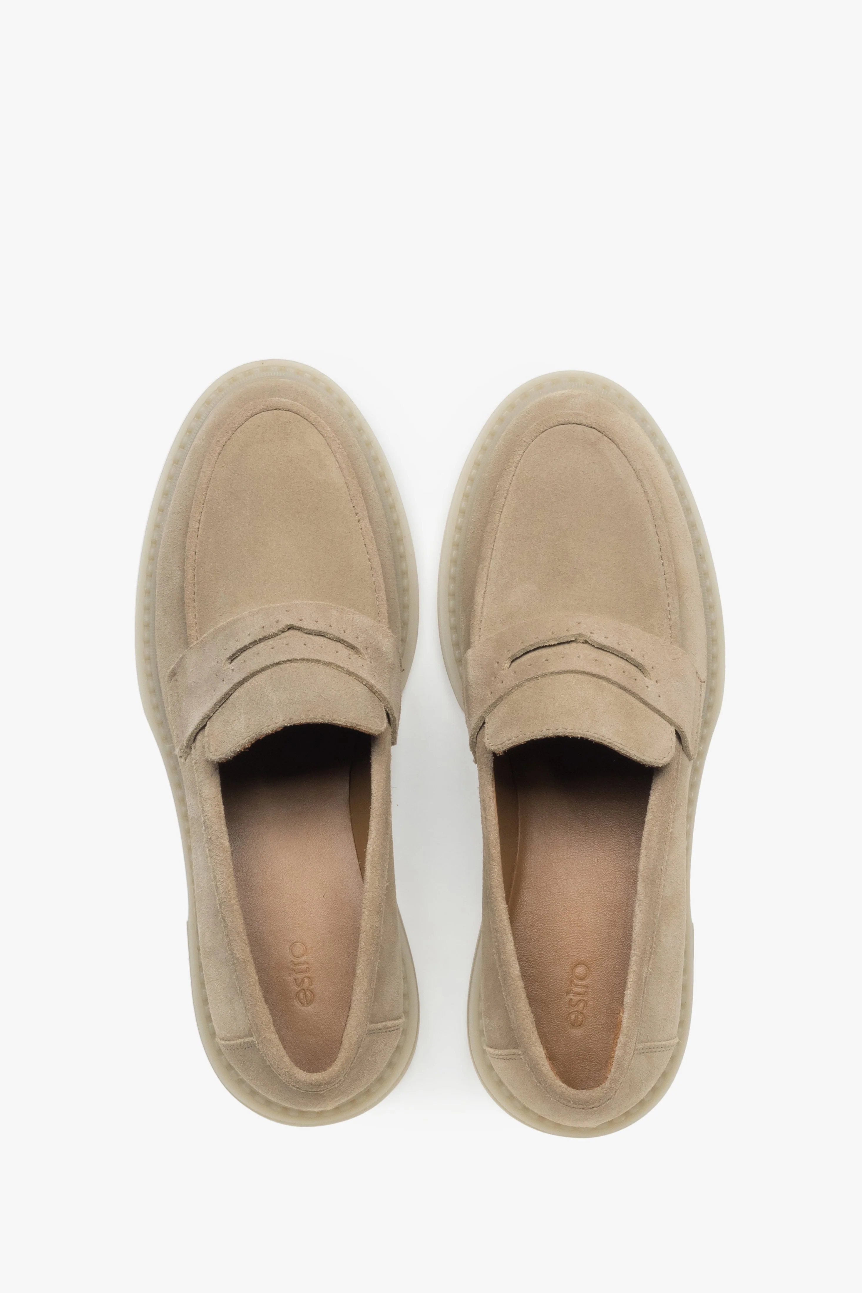 Klasyczne piaskowe loafersy damskie typu Penny z włoskiego weluru naturalnego Estro ER00119212 - Image 4