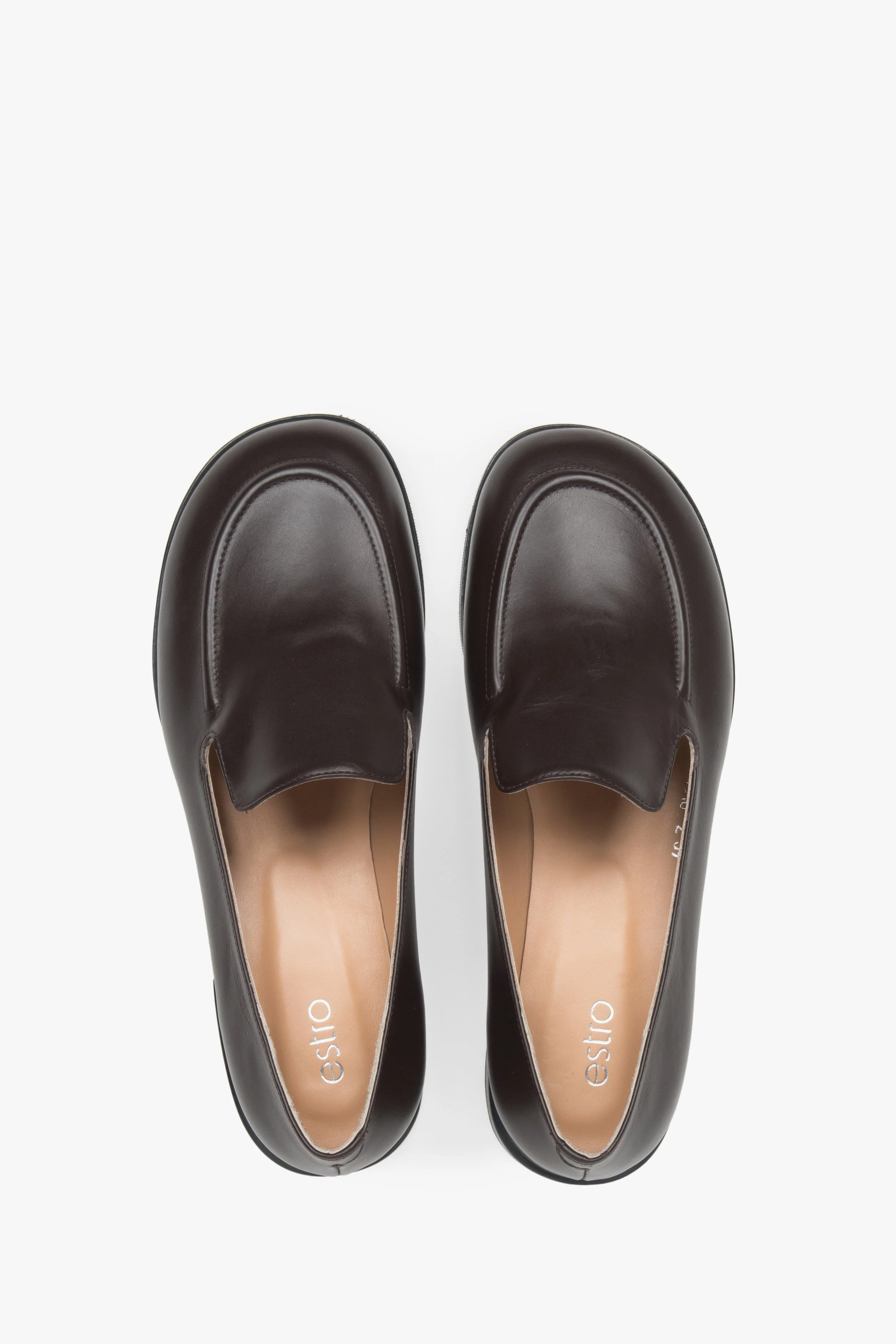 Klasyczne ciemnobrązowe loafersy damskie ze skóry naturalnej Estro ER00117367 - Image 4