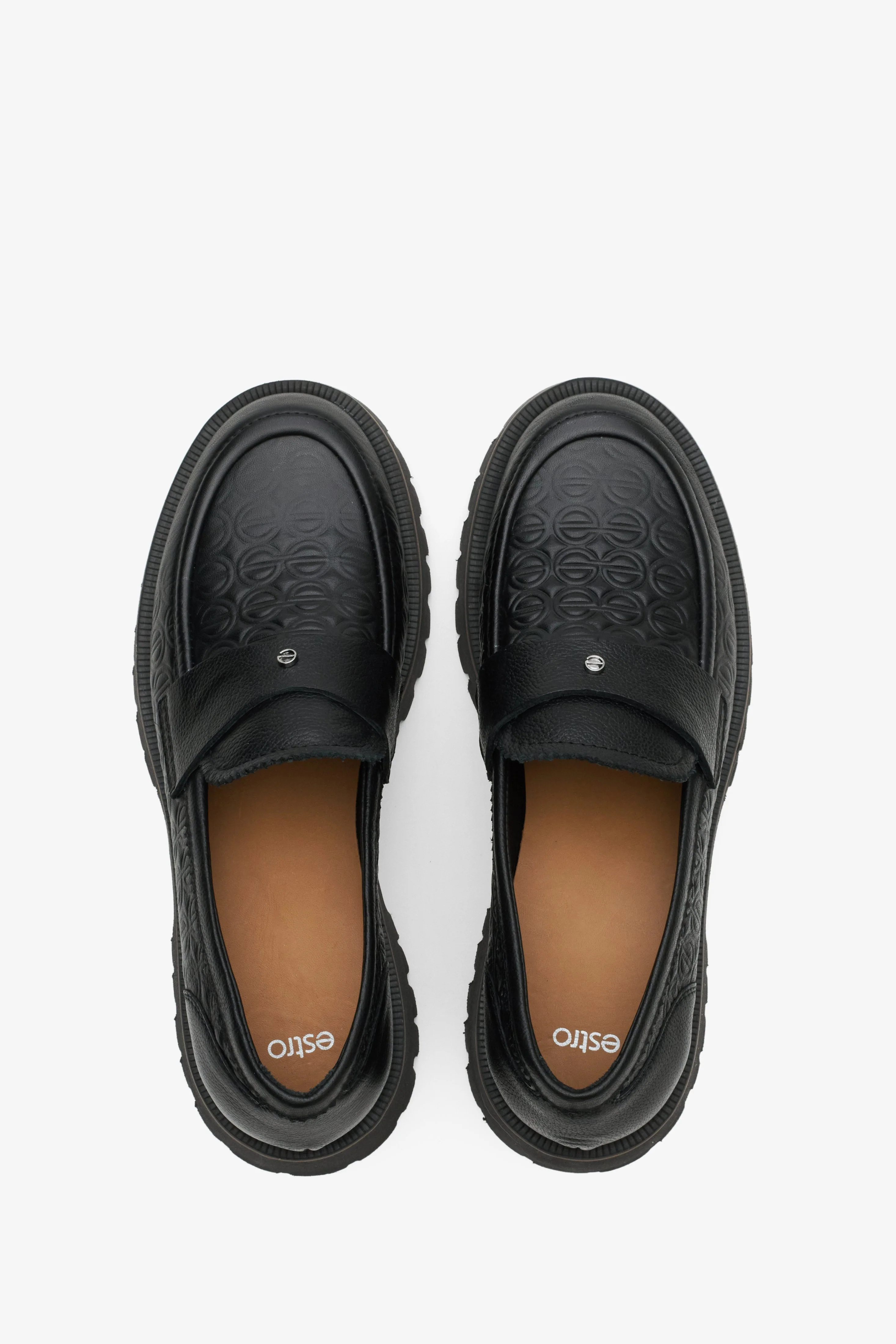 Czarne loafersy damskie z teksturowanej skóry naturalnej Estro ER00114649 - Image 4