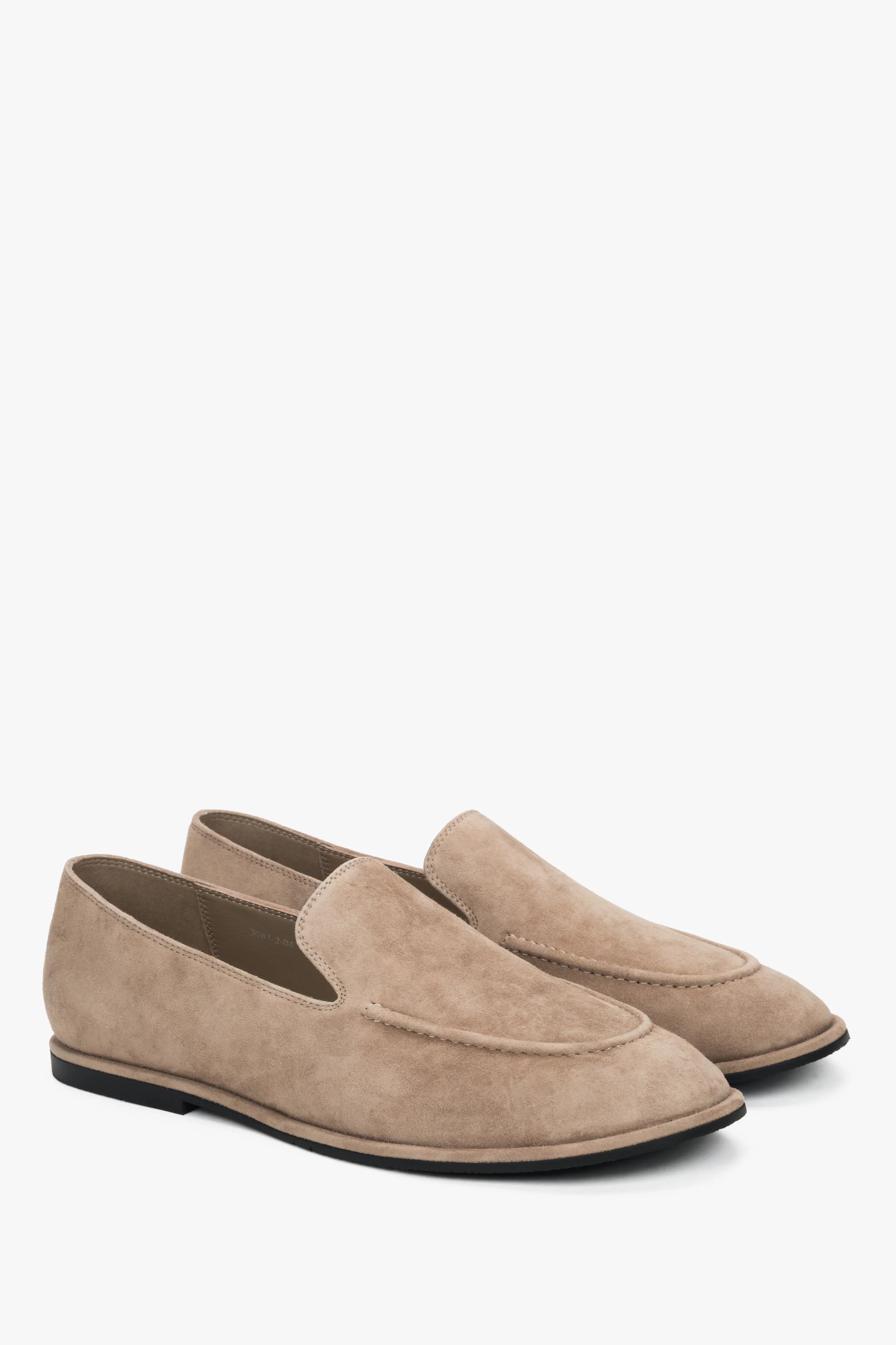 Beżowe loafersy damskie z weluru naturalnego na płaskiej podeszwie Estro ER00119020 - Image 2