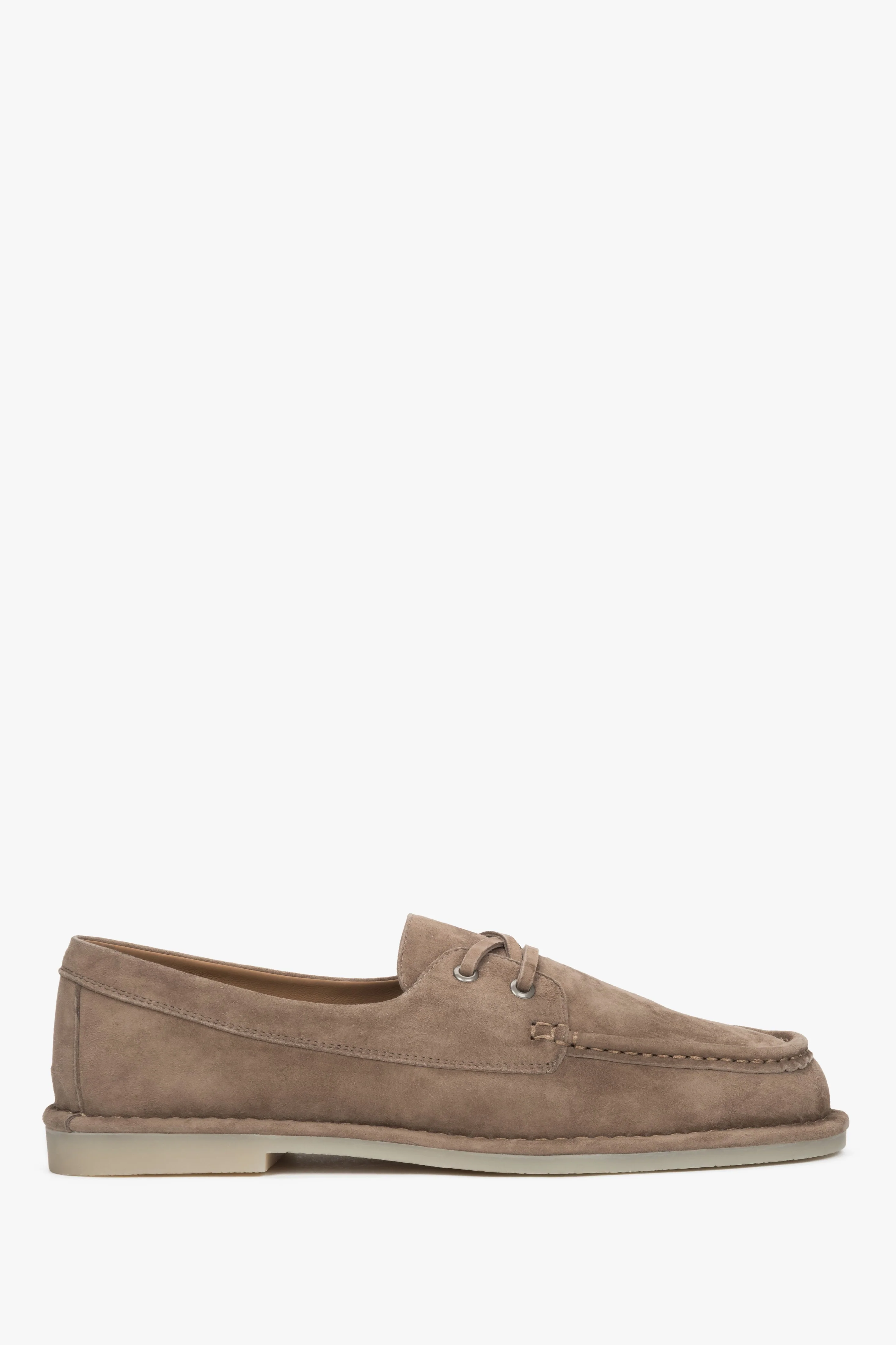 Beżowe sznurowane loafersy damskie z weluru w stylu żeglarskim Estro ER00119012 - Image 3